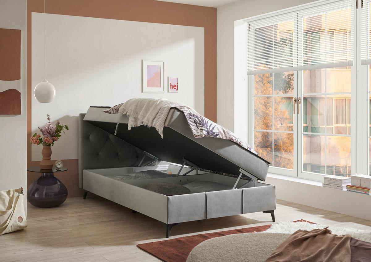 Boxbett Cornwill Mit Gepolstertem Kopfteil 120x200 - Schwarz/Grau, MODERN, Holzwerkstoff/Textil (120/200cm) - MID.YOU