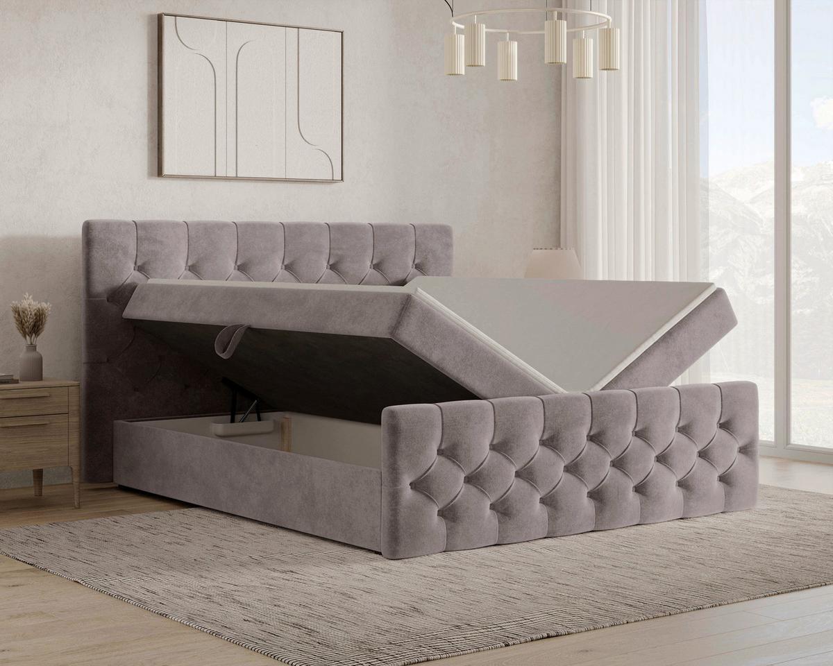 BOXBETT Karo Taupe 160x200cm - Taupe/Schwarz, MODERN, Holz/Kunststoff (160/200cm) - MID.YOU