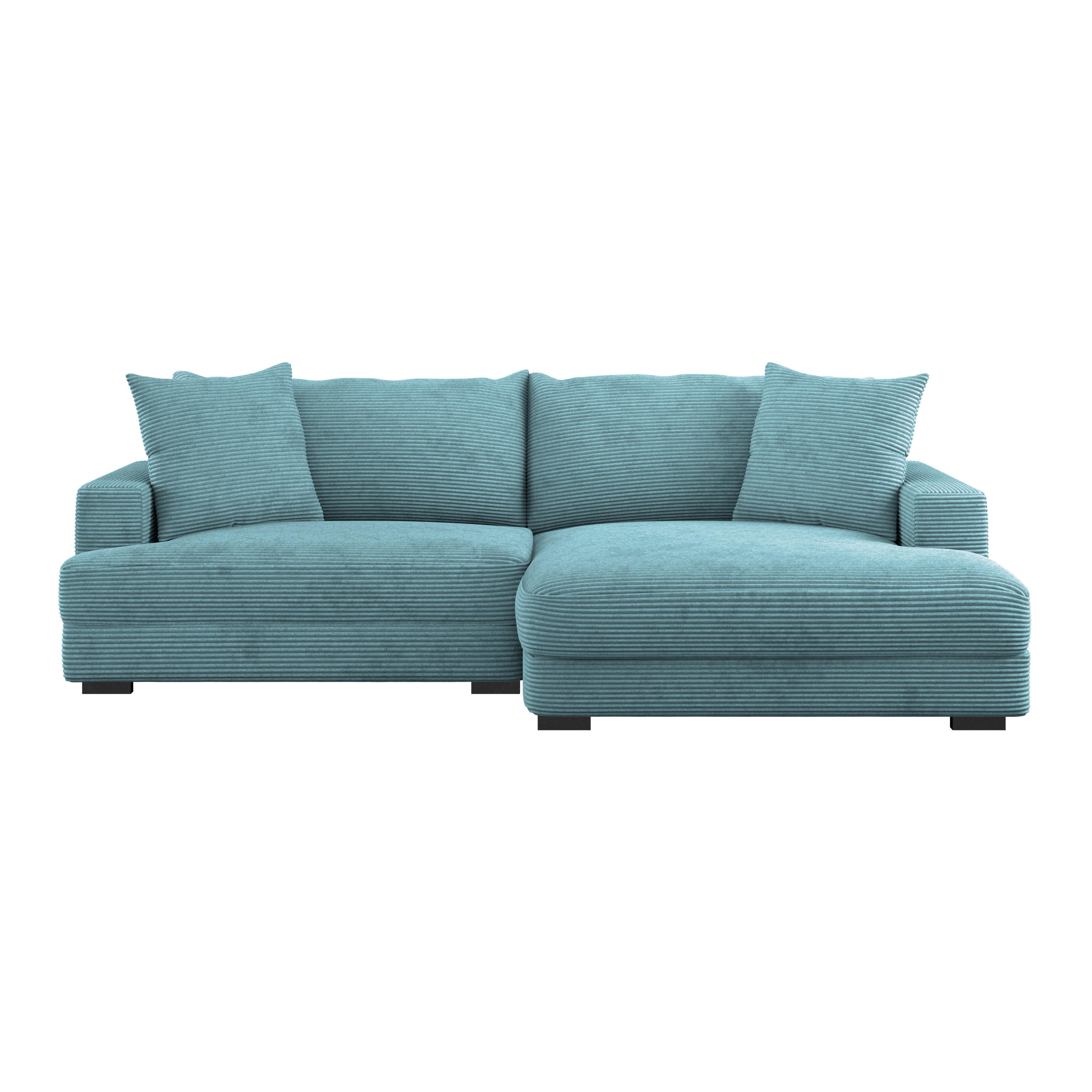 Ecksofa Pelle mit Kissen Türkis Cord 265x180 cm - Türkis/Schwarz, MODERN, Textil (265/180cm)