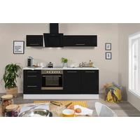 Küchenzeile mit Geräten 210 cm Schwarz Hochglanz - Schwarz/Weiß, KONVENTIONELL, Holzwerkstoff (210cm) - Respekta