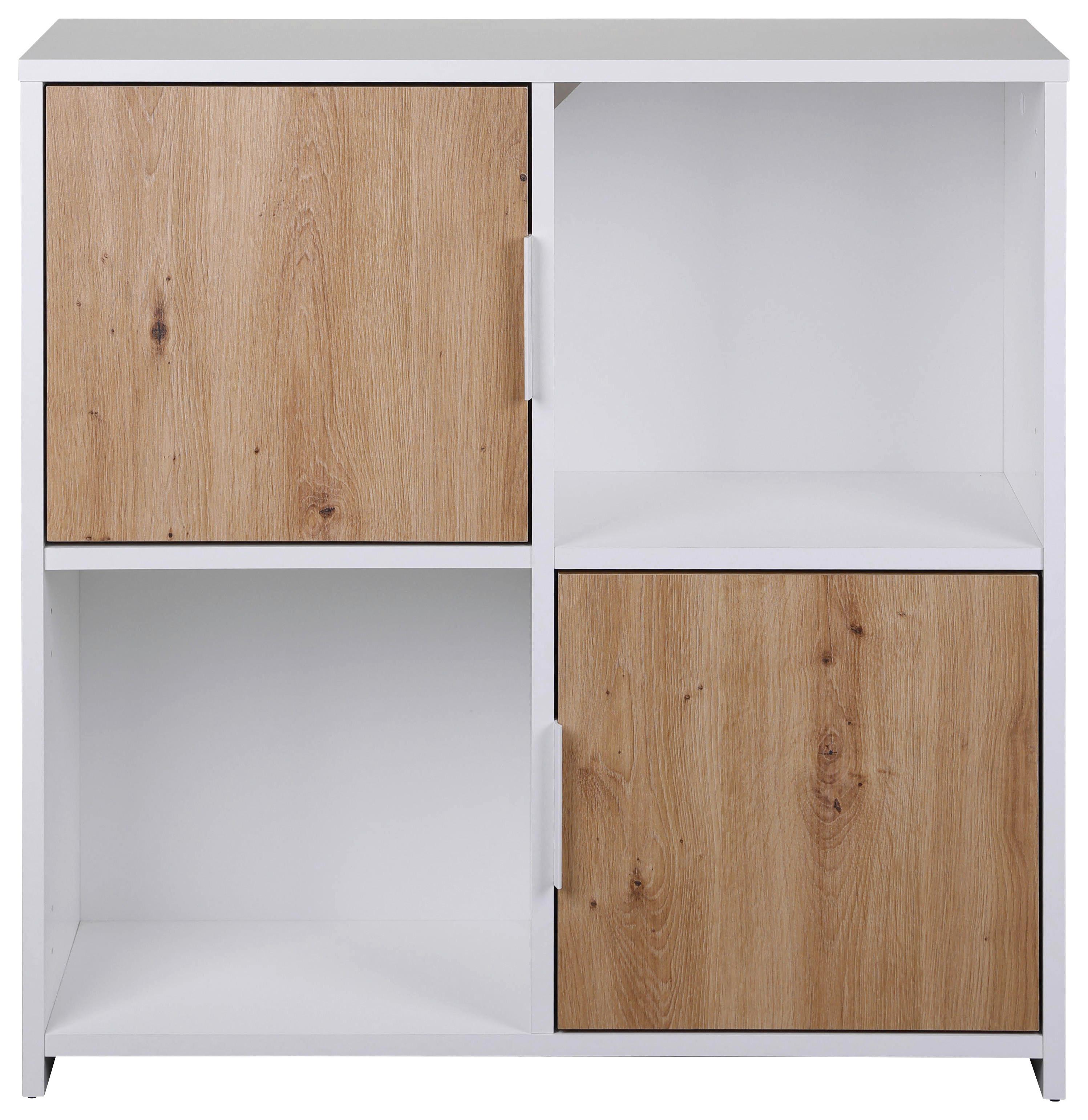Regal mit Schrank Pepeto B: 77cm Weiß, Eiche Artisan