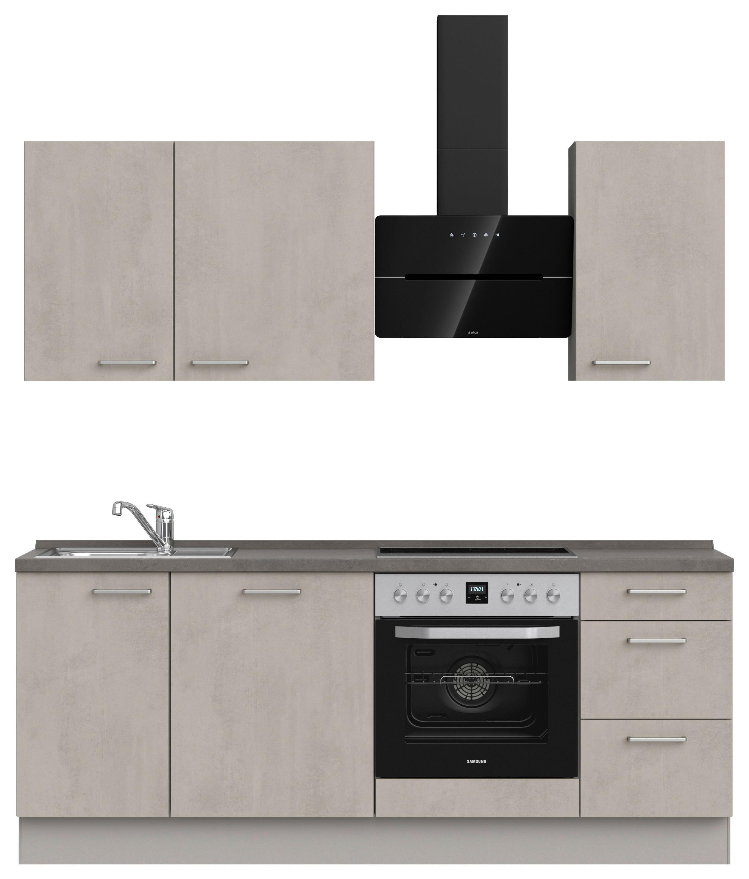 Kuchynská linka 210 cm, šedý betón/ kamenná šedá - sivá/farba ušľachtilej ocele, Modern, kov/kompozitné drevo (210cm) - Nobilia