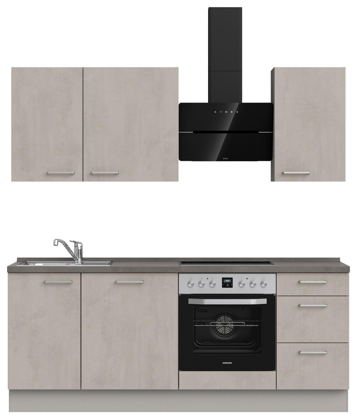 Kuchynská linka 210 cm, šedý betón/ kamenná šedá - sivá/farba ušľachtilej ocele, Modern, kov/kompozitné drevo (210cm) - Nobilia