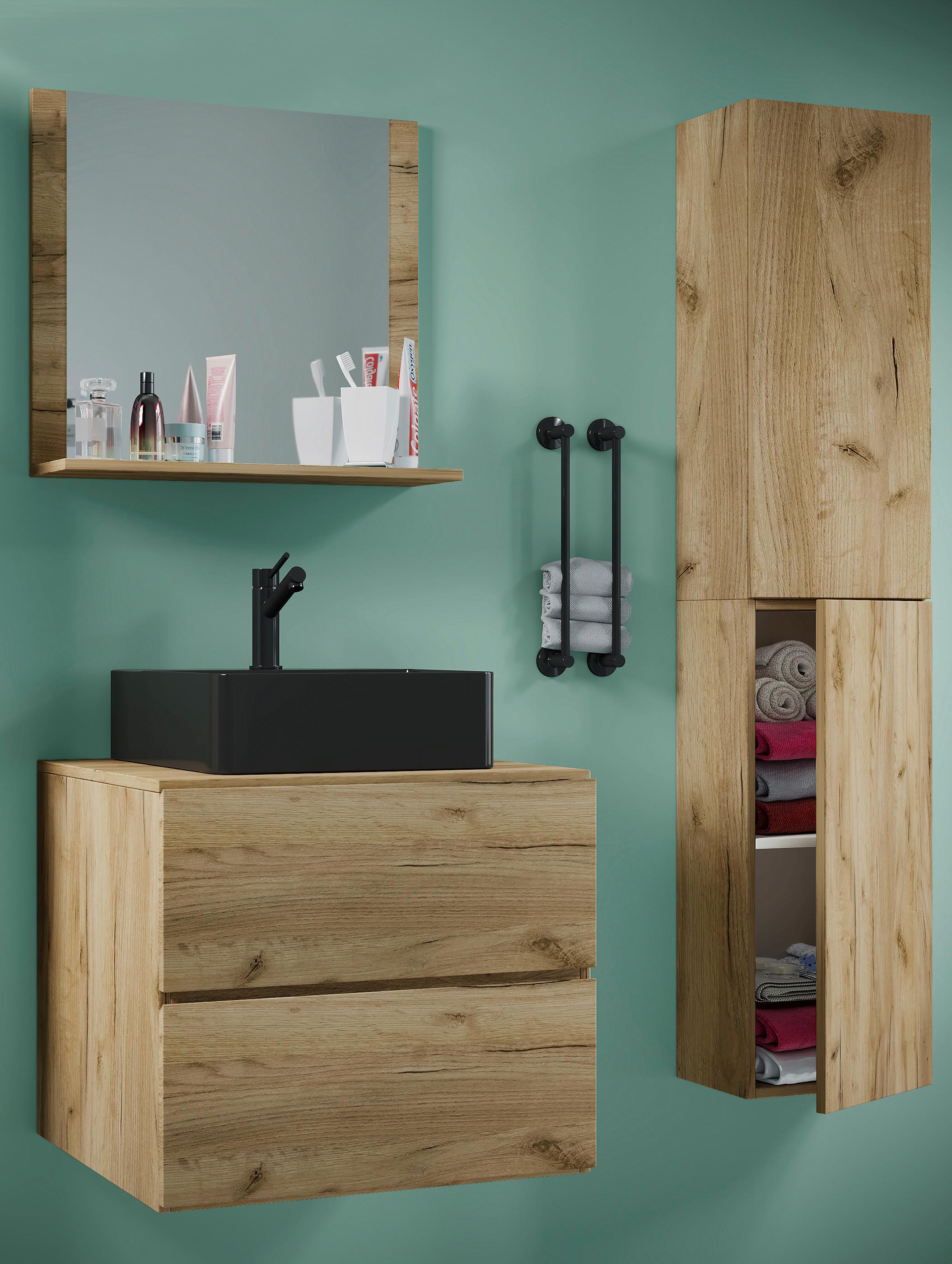 Badezimmer Lendas Bl L - Honigeiche/Schwarz, MODERN, Glas/Keramik (94cm) - MID.YOU