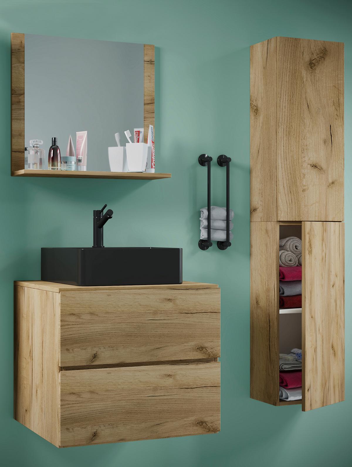 Badezimmer Lendas Bl L - Honigeiche/Schwarz, MODERN, Glas/Keramik (94cm) - MID.YOU