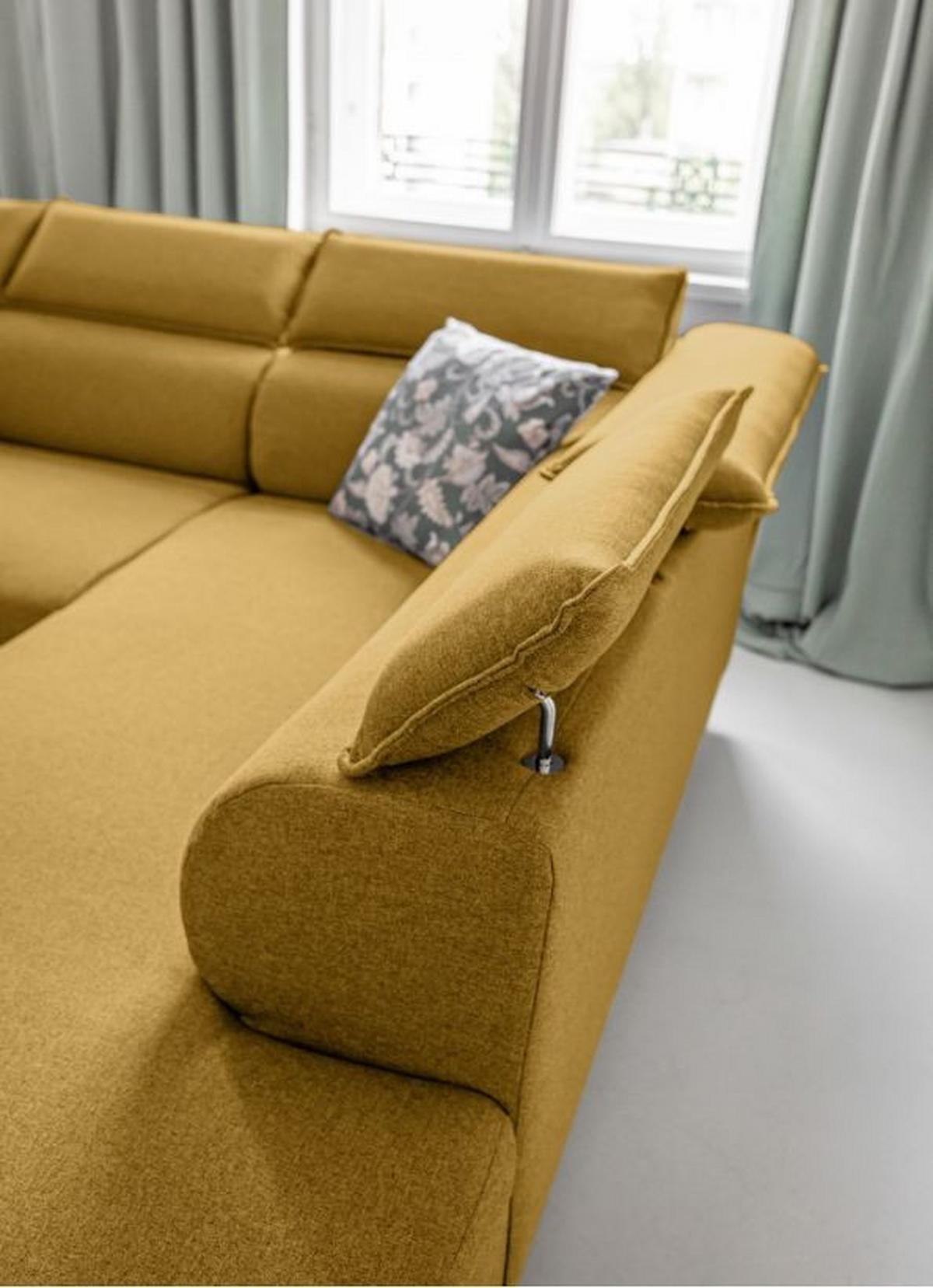 Rozkladacia sedačka Simone, pravé prevedenie - horčicovožltá/prírodná farba, Modern, drevo/textil (253/82/95/208cm)