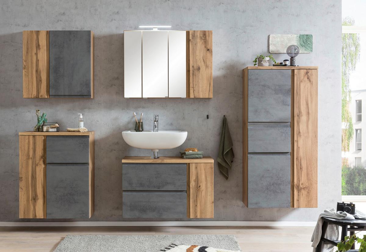 Waschbeckenunterschrank Varese B: 85 Cm Hellgrau/eiche Wotan - Eiche Wotan/Hellgrau, MODERN, Holzwerkstoff (85/56/35cm) - Held