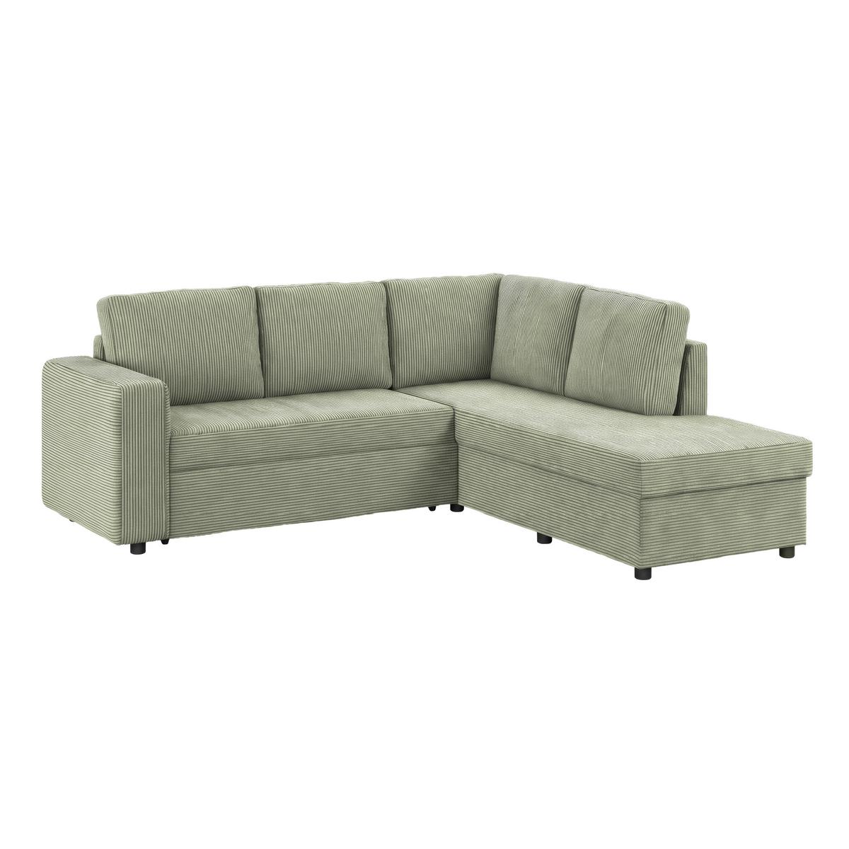 Ecksofa mit Schlaffunktion Toulouse Cord kaki, 224x206cm - Khaki/Schwarz, Trend, Holz/Holzwerkstoff (224/206cm)