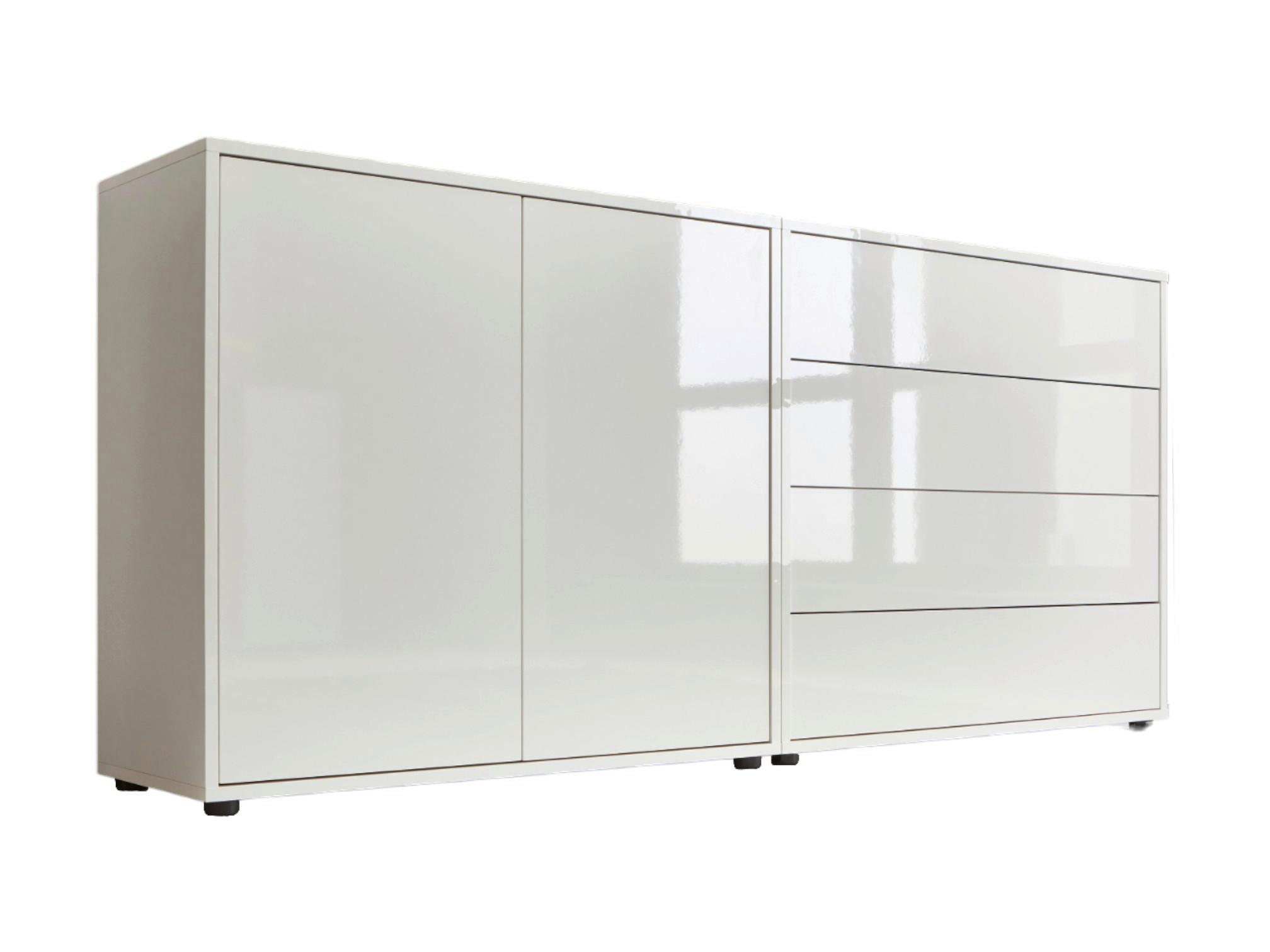 Sideboard Mailand 3 B: 158 Cm Weiß - Weiß Hochglanz/Schwarz, MODERN, Holzwerkstoff (158/73/33cm) - MID.YOU
