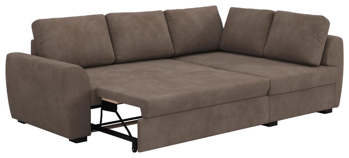 Ecksofa mit Bettfunktion Drift Microfaser taupe, B: 253cm - Taupe/Schwarz, Trend, Textil (253/154cm)