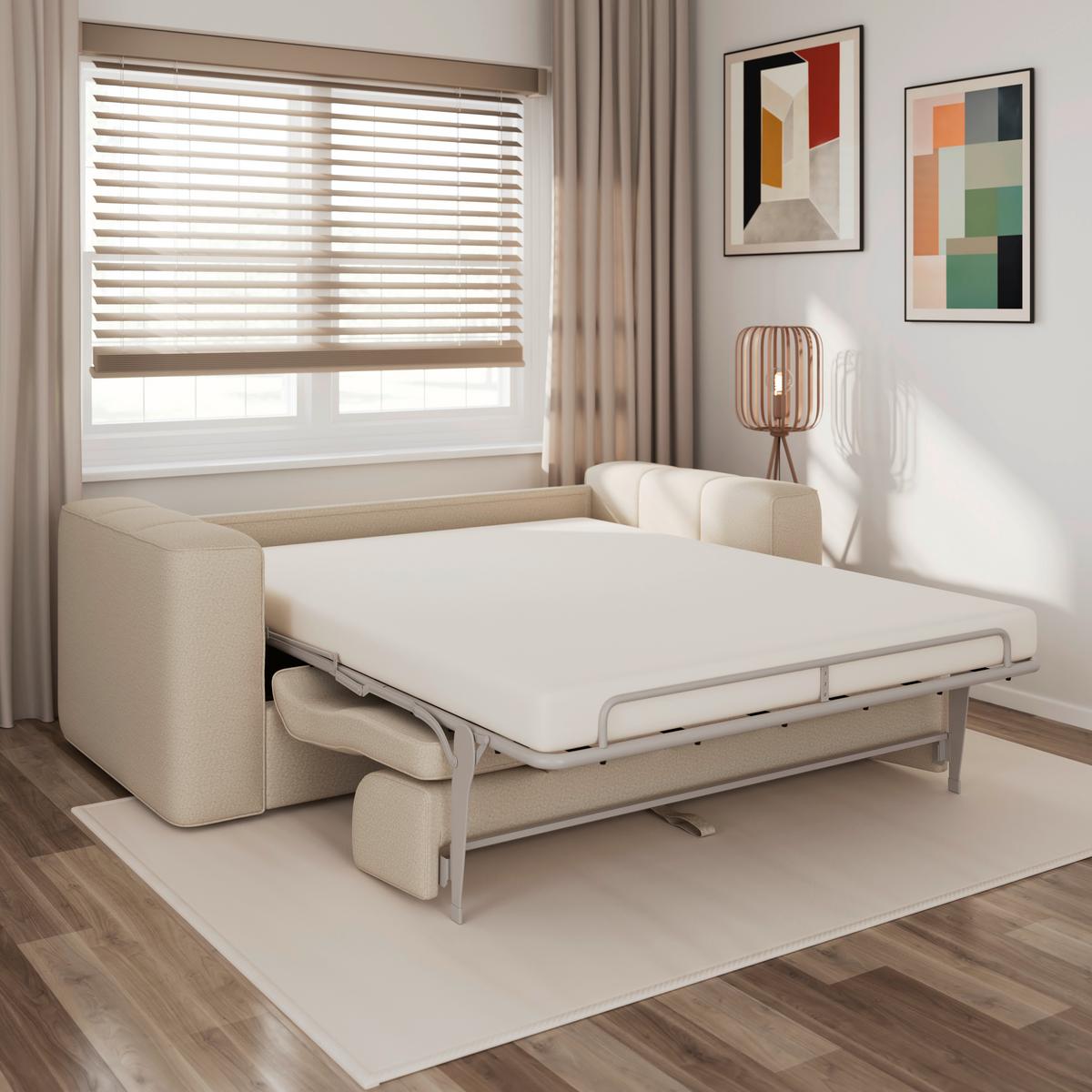 Rozkládací pohovka MIRANDA, béžová, s lůžkem na spaní - černá/béžová, Moderní, kov/dřevo (207/71/98cm) - Bessagi Home