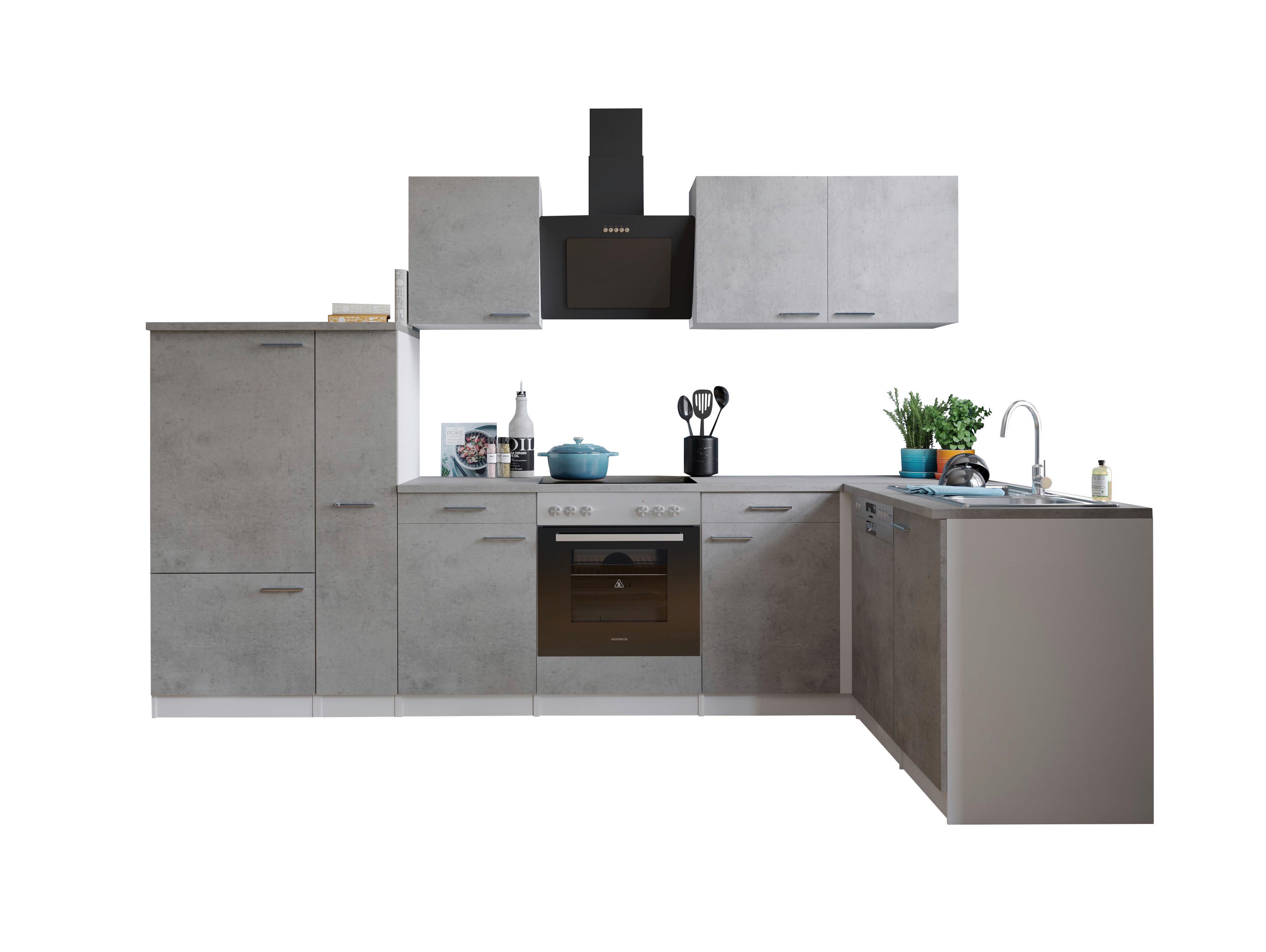 Eckküche Malia 310x172 cm Grau, mit Geräte - Weiß/Grau, Basics, Holzwerkstoff (310/172cm) - Respekta