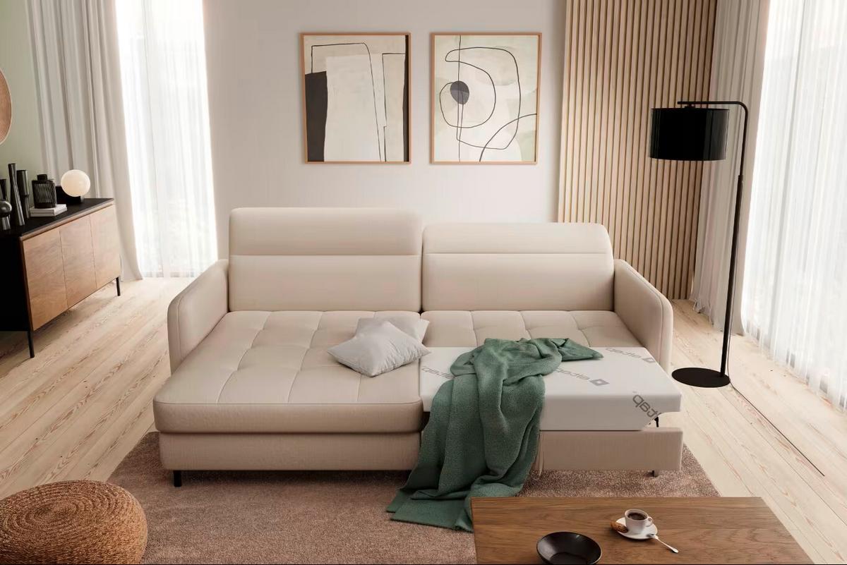 Ecksofa Gomsi Creme S: 165x228 cm - Creme/Schwarz, Design, Textil (165/228cm) - MID.YOU