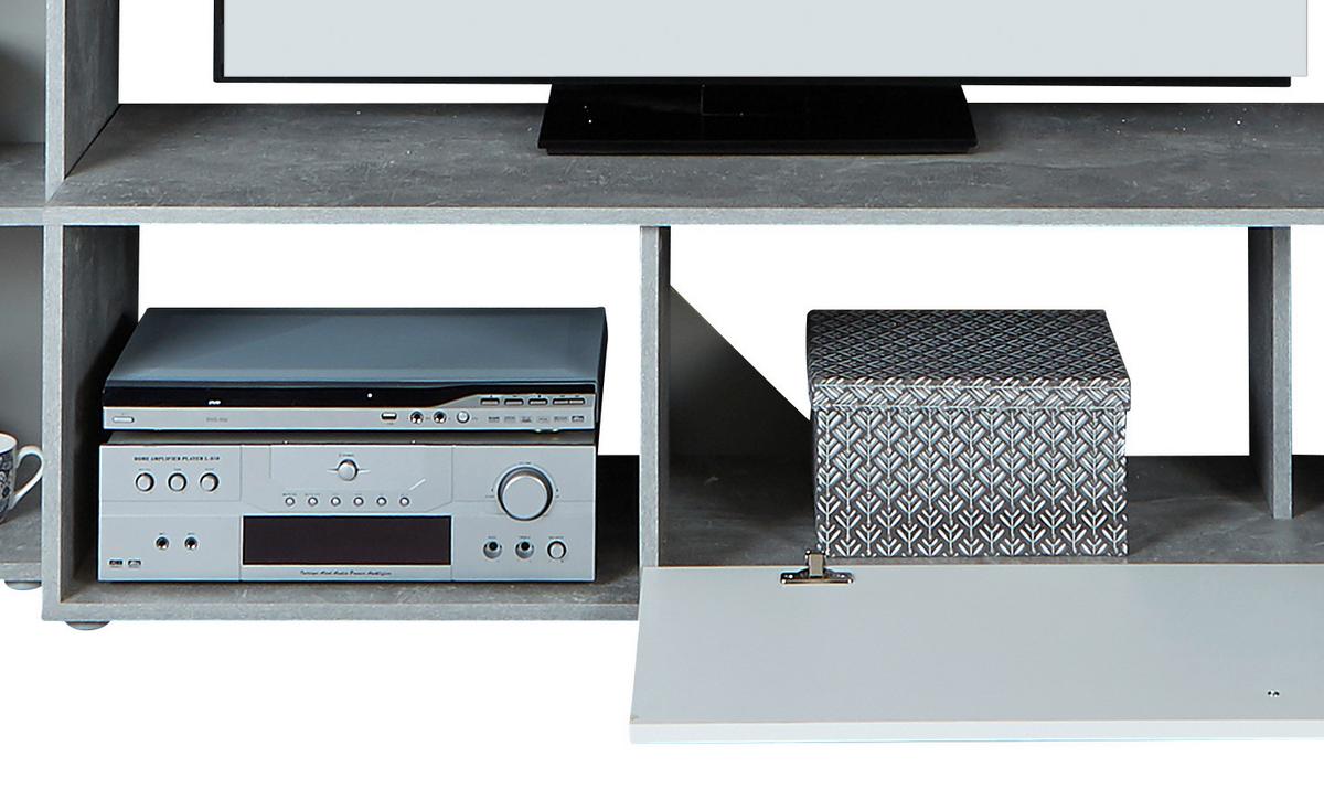 Wohnwand Modern 4 -Teilig. Aran Betonoptik/Perlweiß - Hellgrau/Schwarz, MODERN, Holzwerkstoff (221/183,5/40cm)