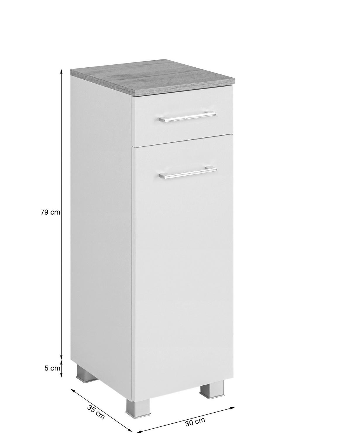 Unterschrank Paris Weiß B: 30 Cm - Silberfarben/Weiß, MODERN, Holzwerkstoff (30/79/35cm) - Held
