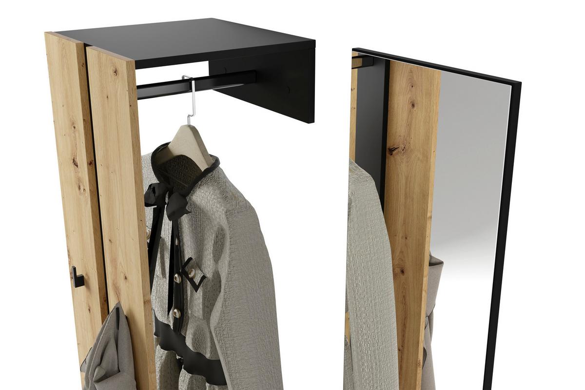 Garderobe Nante Set Eiche Artisan/Schwarz B: 100cm - Schwarz/Eiche Artisan, Design, Holzwerkstoff (100/186/40cm) - MID.YOU