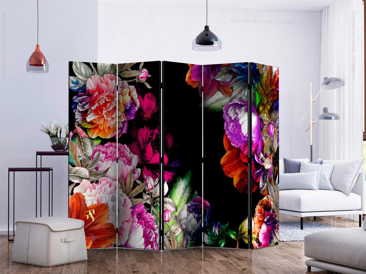 Paravent Multicolor Schwarz B: 225 cm - Multicolor/Schwarz, Basics, Holz/Textil (225/172/3cm) - artgeist