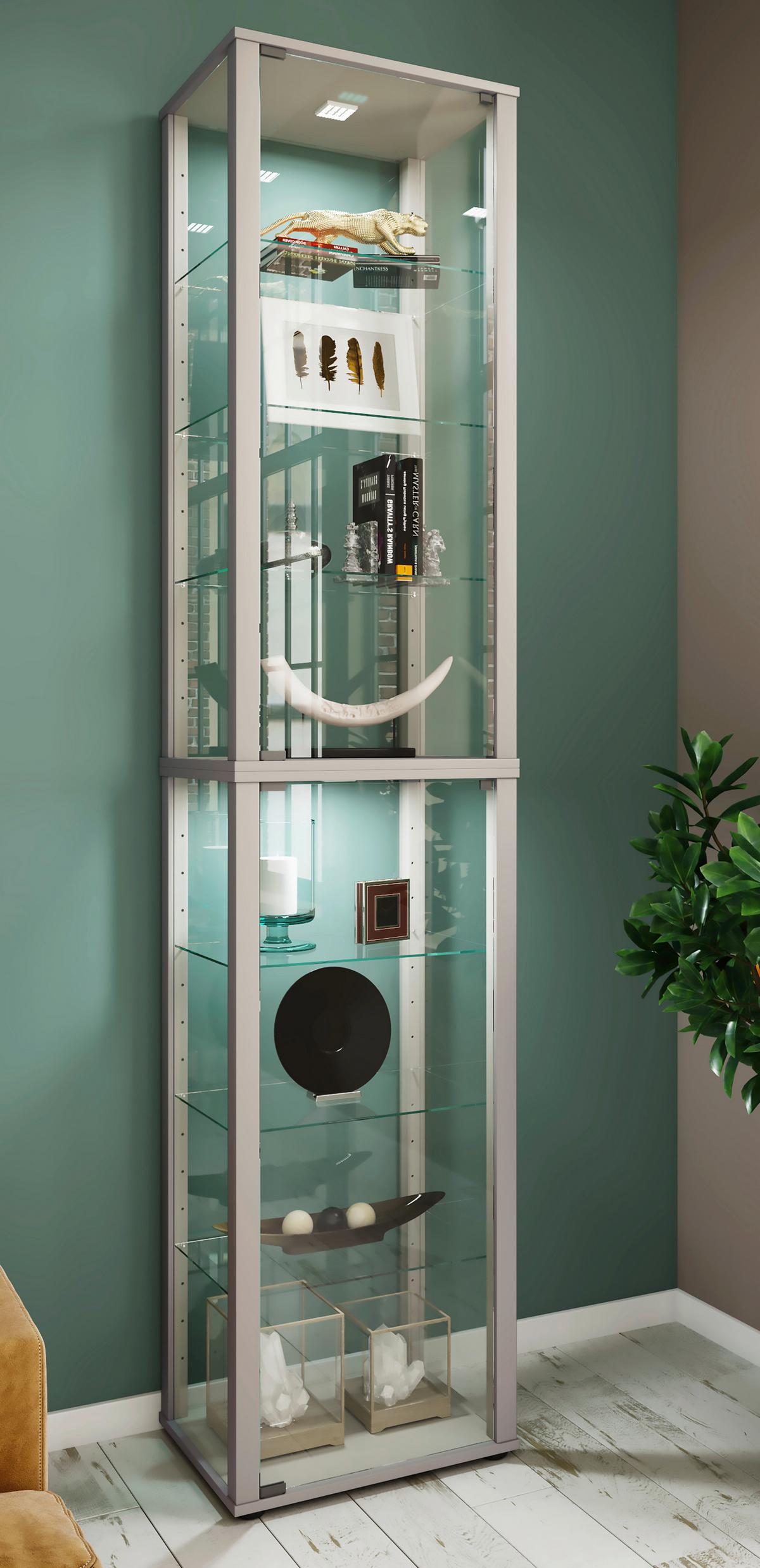 Vitrine Kavisa B: 50 cm Silberfarben - Silberfarben/Schwarz, MODERN, Glas/Holzwerkstoff (50/227/38cm) - MID.YOU