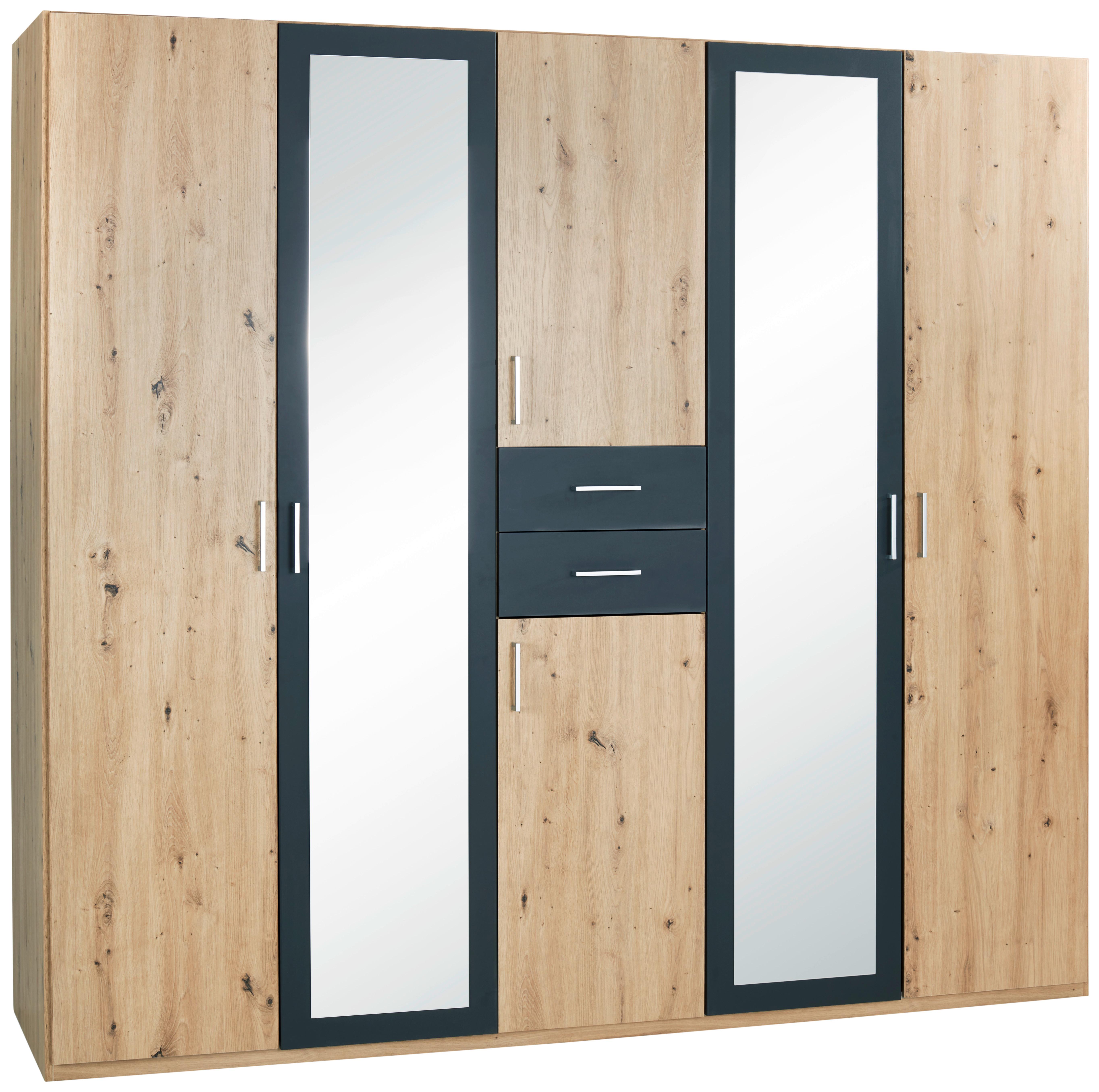 Nyílóajtós Szekrény Diver 225/210 Cm - grafitszürke/tölgyfa színű, Konventionell, faalapú anyag (225/210/58cm)