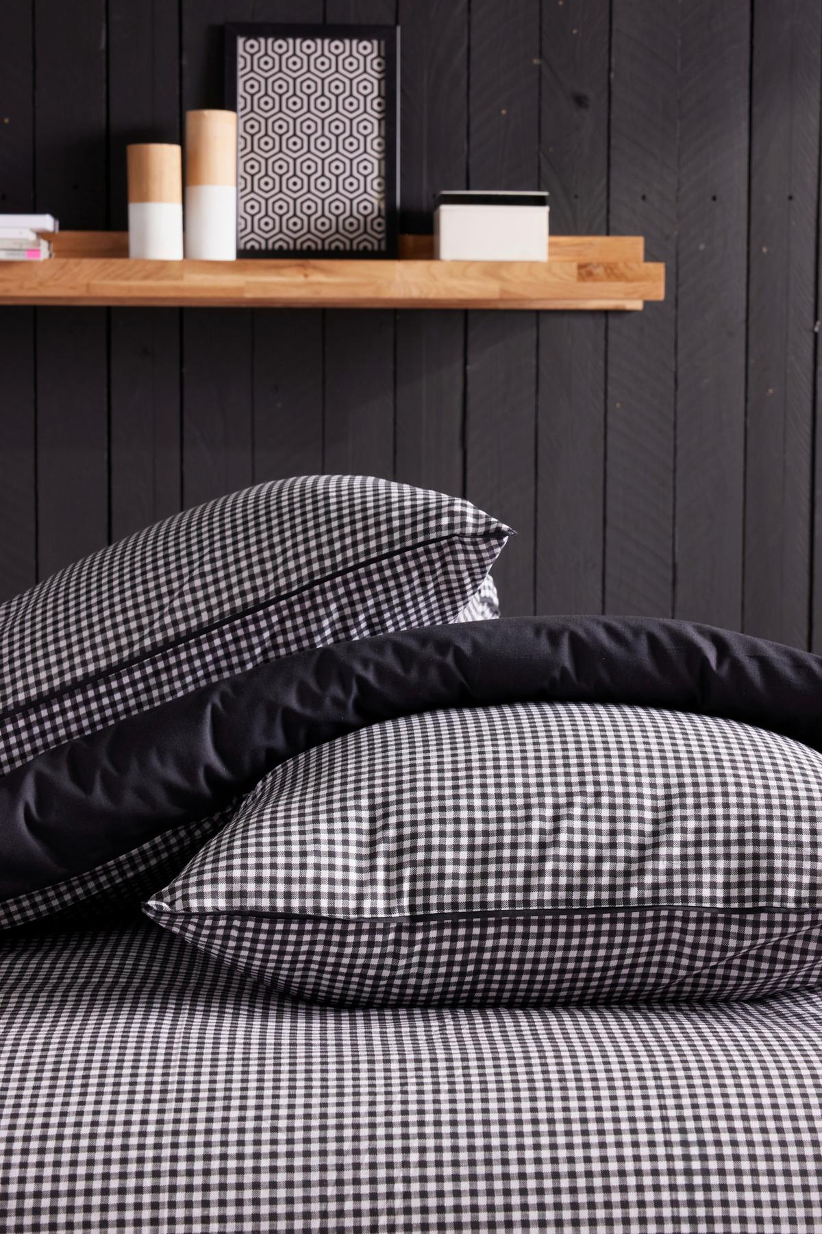 POSTEĽNÁ BIELIZEŇ VICHY XXL - čierna/biela, textil (200/220cm)