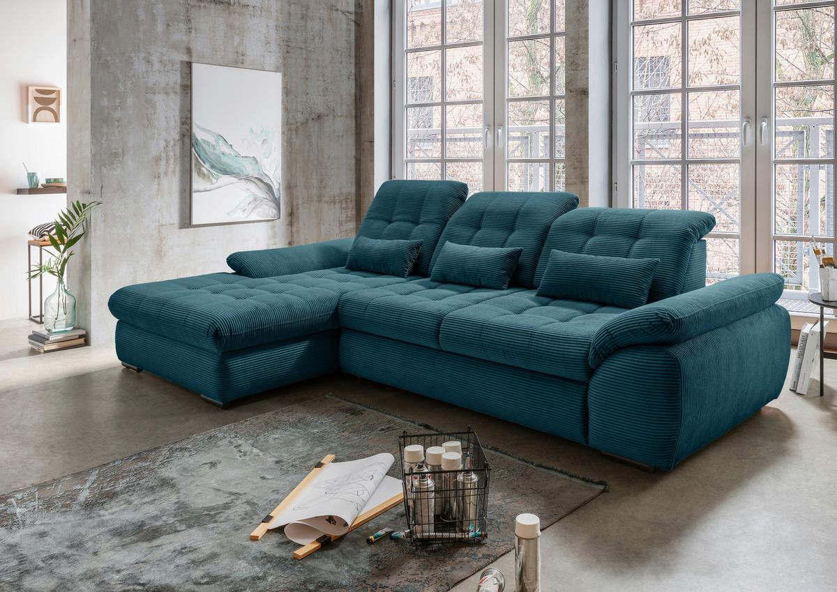 Ecksofa mit Bettkasten Rigatti Petrol S: 184x314 cm - Petrol/Schwarz, MODERN, Textil (184/314cm) - Livetastic