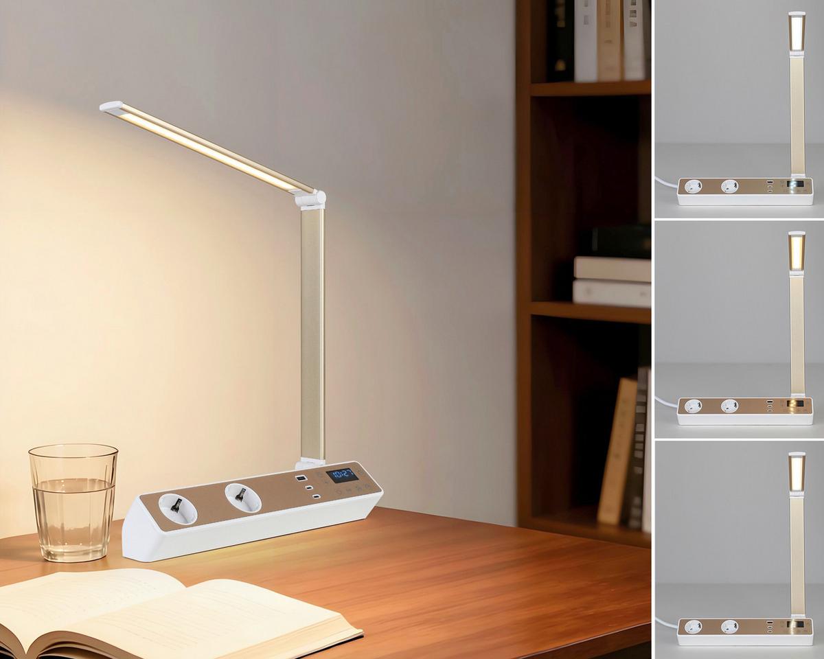 LED LAMPA NA PSACÍ STŮL MULTI - bílá/barva růžového zlata, Moderní, kov/plast (33/10,5/37-66cm) - Mömax