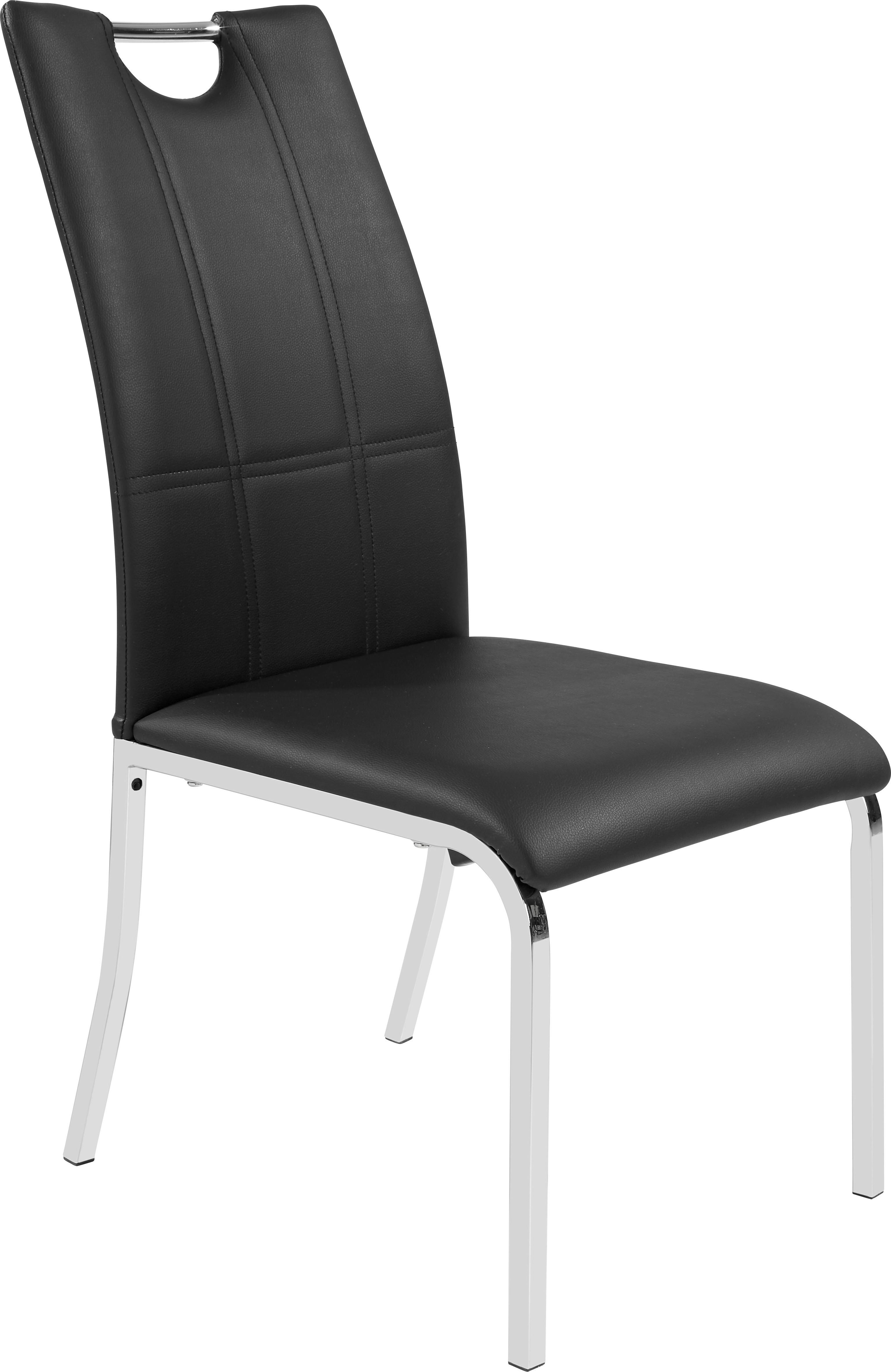 Esszimmerstuhl Mandy Lederlook Schwarz Gepolstert - Chromfarben/Schwarz, KONVENTIONELL, Textil/Metall