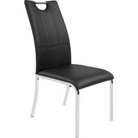 Esszimmerstuhl Mandy Lederlook Schwarz Gepolstert - Chromfarben/Schwarz, KONVENTIONELL, Textil/Metall