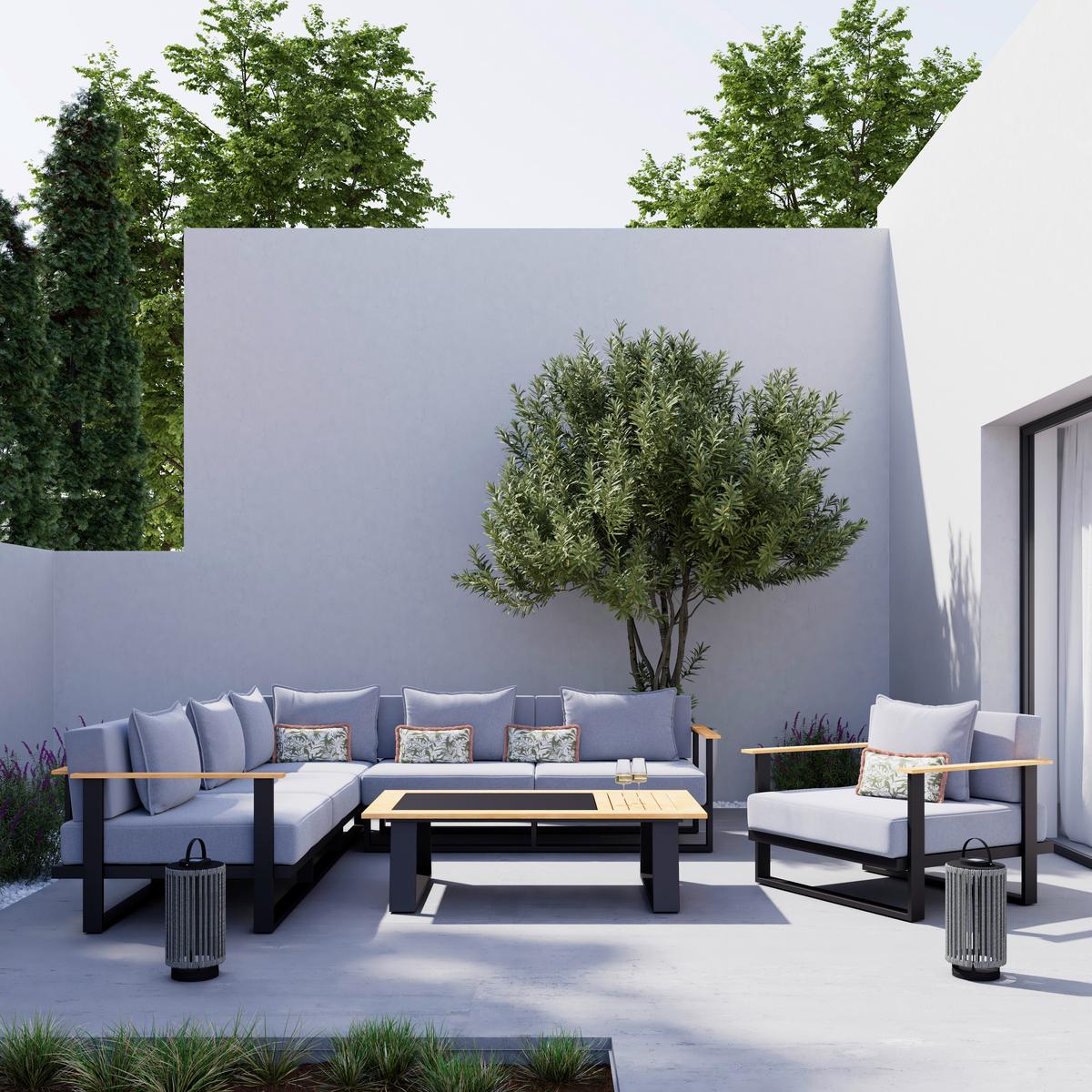 TERASOVÁ SEDACIA SÚPRAVA FABRIZIA - sivá, Modern, kov/drevo - Bessagi Garden