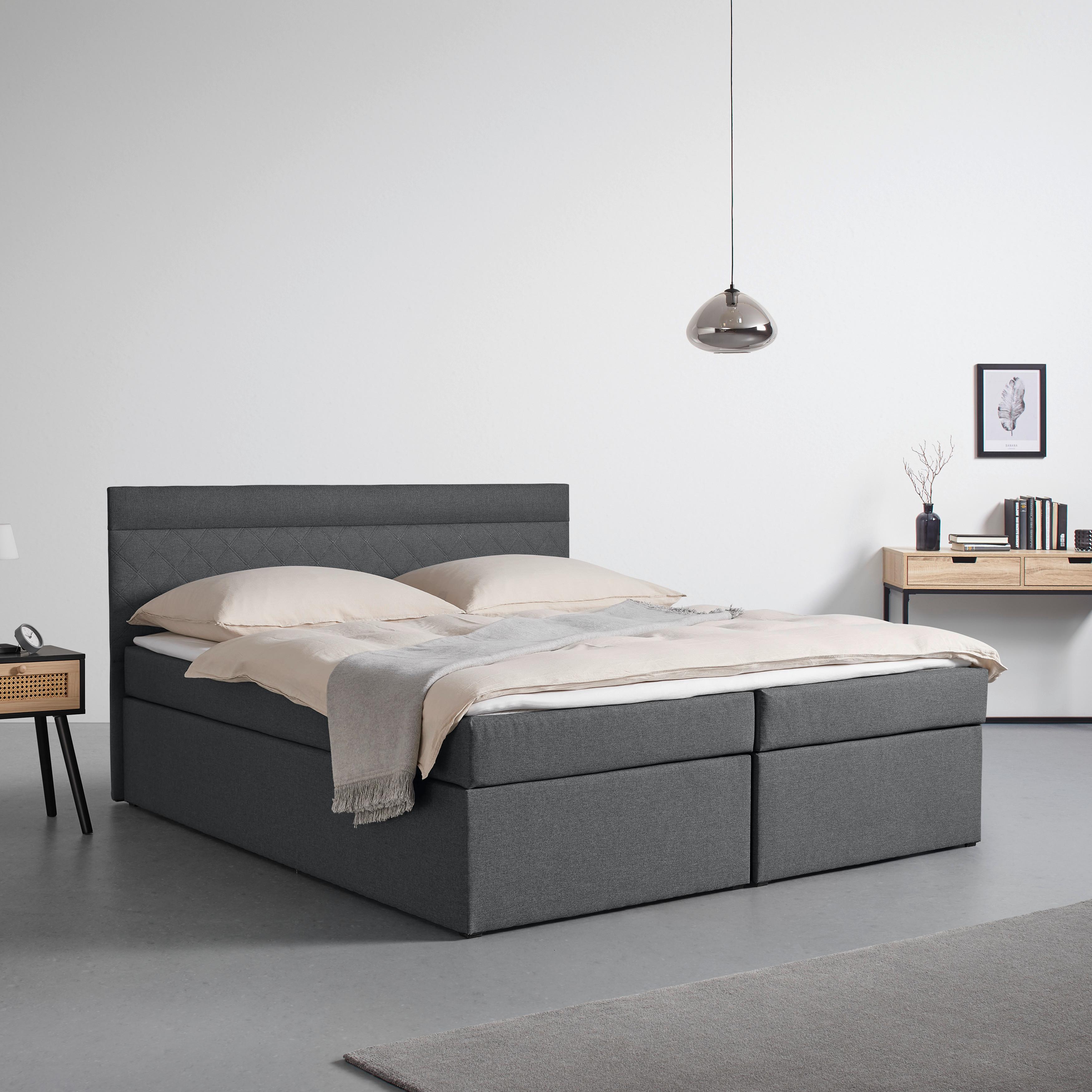 Boxspring posteľ s topperom Rosa, 180x200, antracitová - čierna/tmavosivá, Modern, drevo/kompozitné drevo (180/200cm) - Bessagi Home