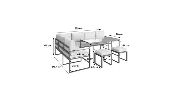 Loungegarnitur 5-tlg. Leon Aus Stahl Mit Kissen - Grau, MODERN, Glas/Metall (176/239cm) - Beldano