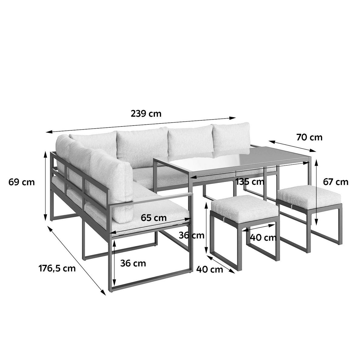 Lounge-garnitúra Leon - szürke, Modern, Üveg/fém (176/239cm) - Beldano