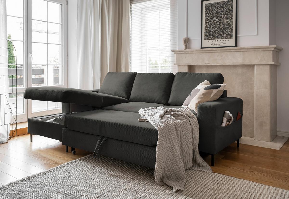 Ecksofa Lofty Lilly Grau S: 148x236cm - Schwarz/Grau, MODERN, Textil (148/236cm) - MID.YOU