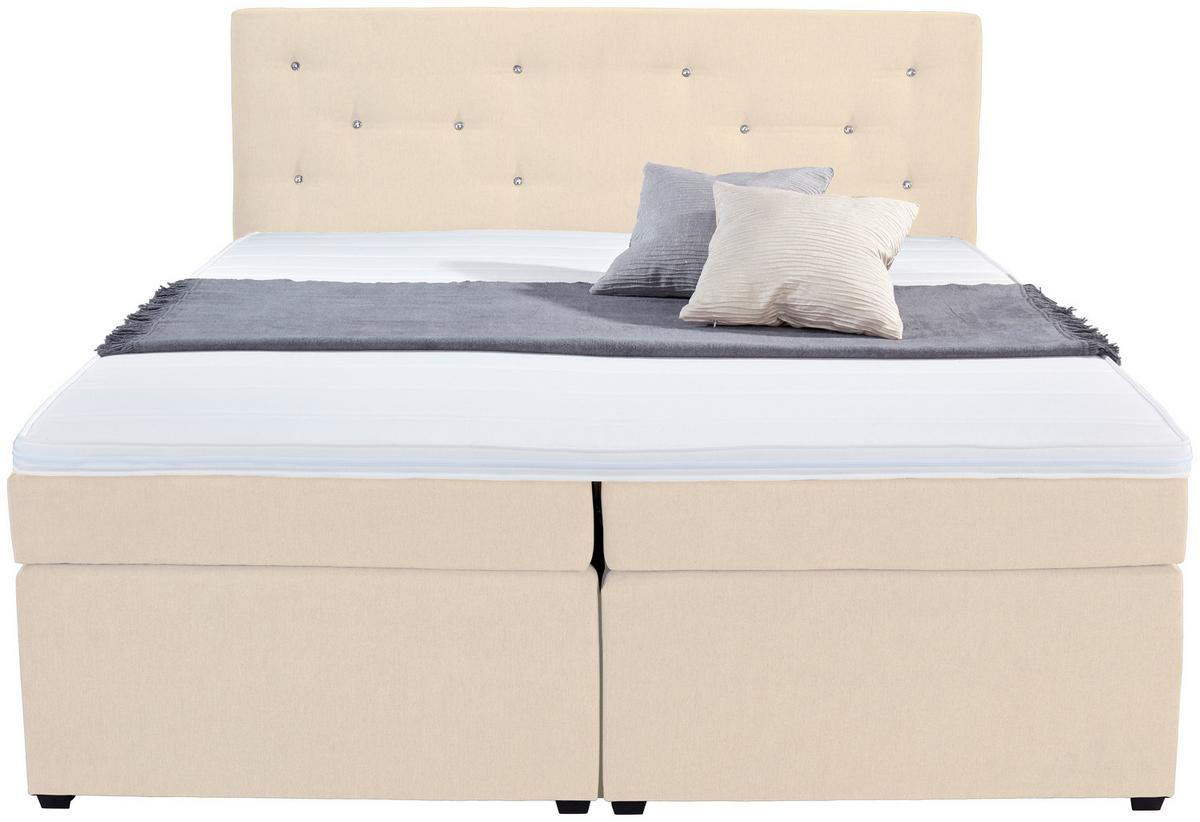 Boxspringbett Mit Topper Lederlook 180x200 Luminosa - Beige/Schwarz, MODERN, Textil (180/200cm)