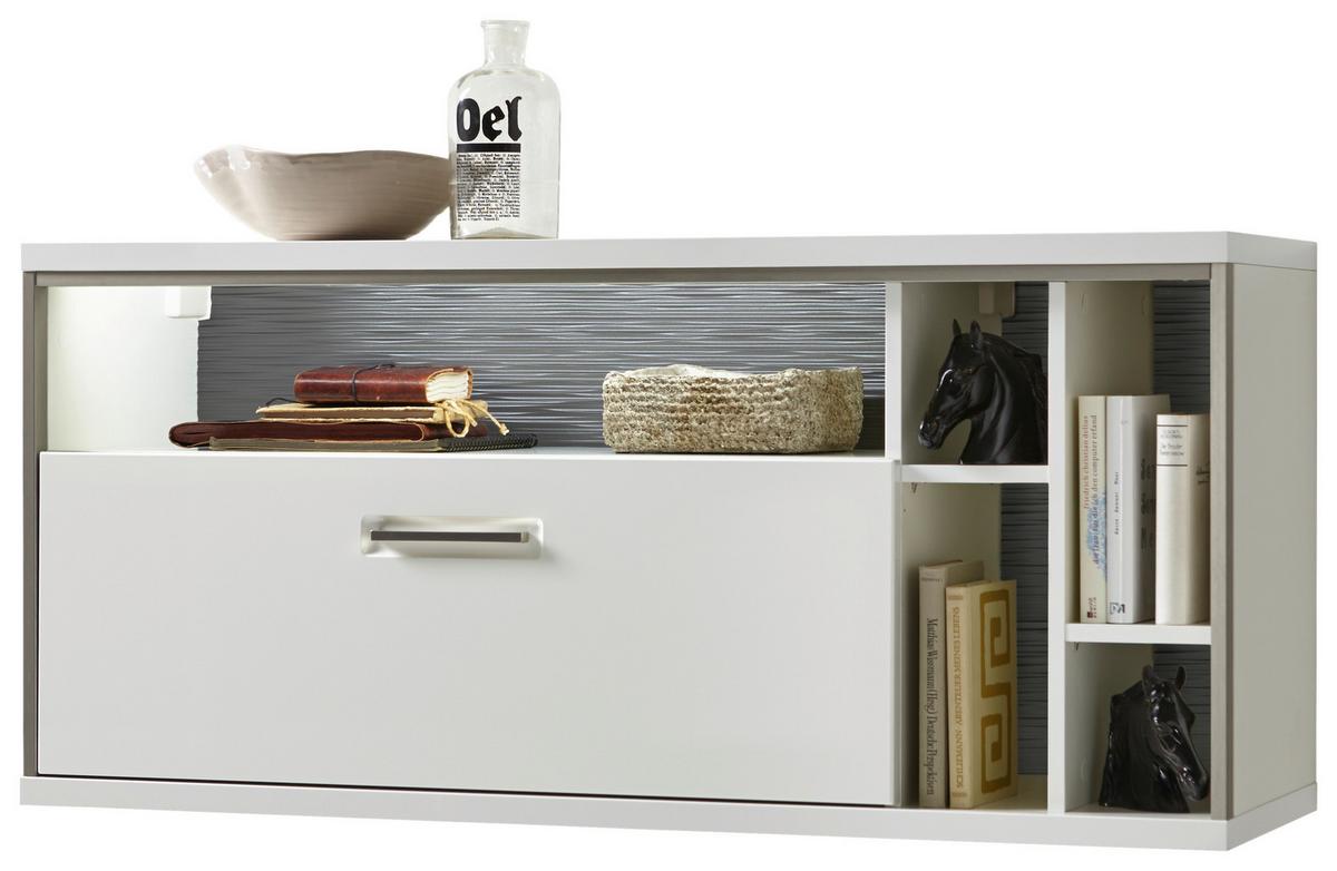 Hängeschrank Trento B: 124 cm Silberfarben/Weiß/Grau - Weiß Hochglanz/Silberfarben, Design, Holzwerkstoff/Metall (124/56/38cm) - Livetastic