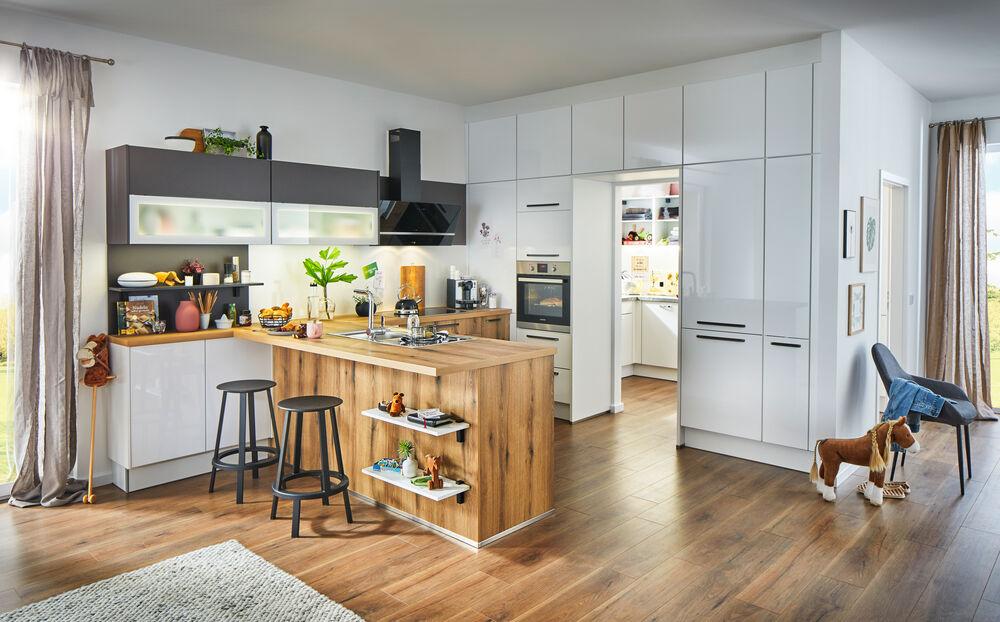Einbauküche Pn 20 Frei Planbar Modernes Design - Eichefarben/Anthrazit, Holzwerkstoff - Pino