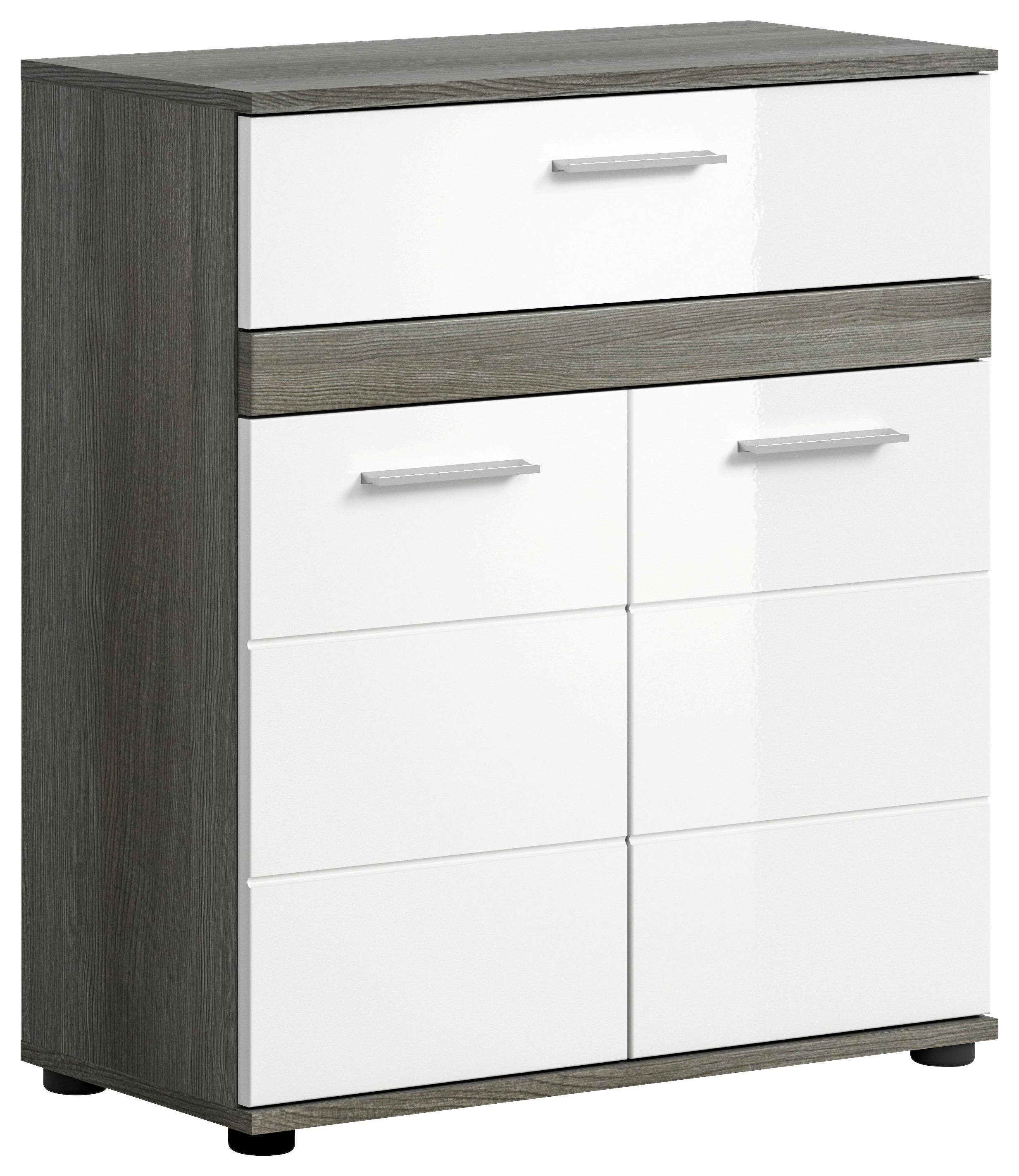 Midischrank Blake Weiß/Rauchsilber B: 70 cm - Weiß Hochglanz/Schwarz, MODERN, Holzwerkstoff (70/79/31cm) - MID.YOU