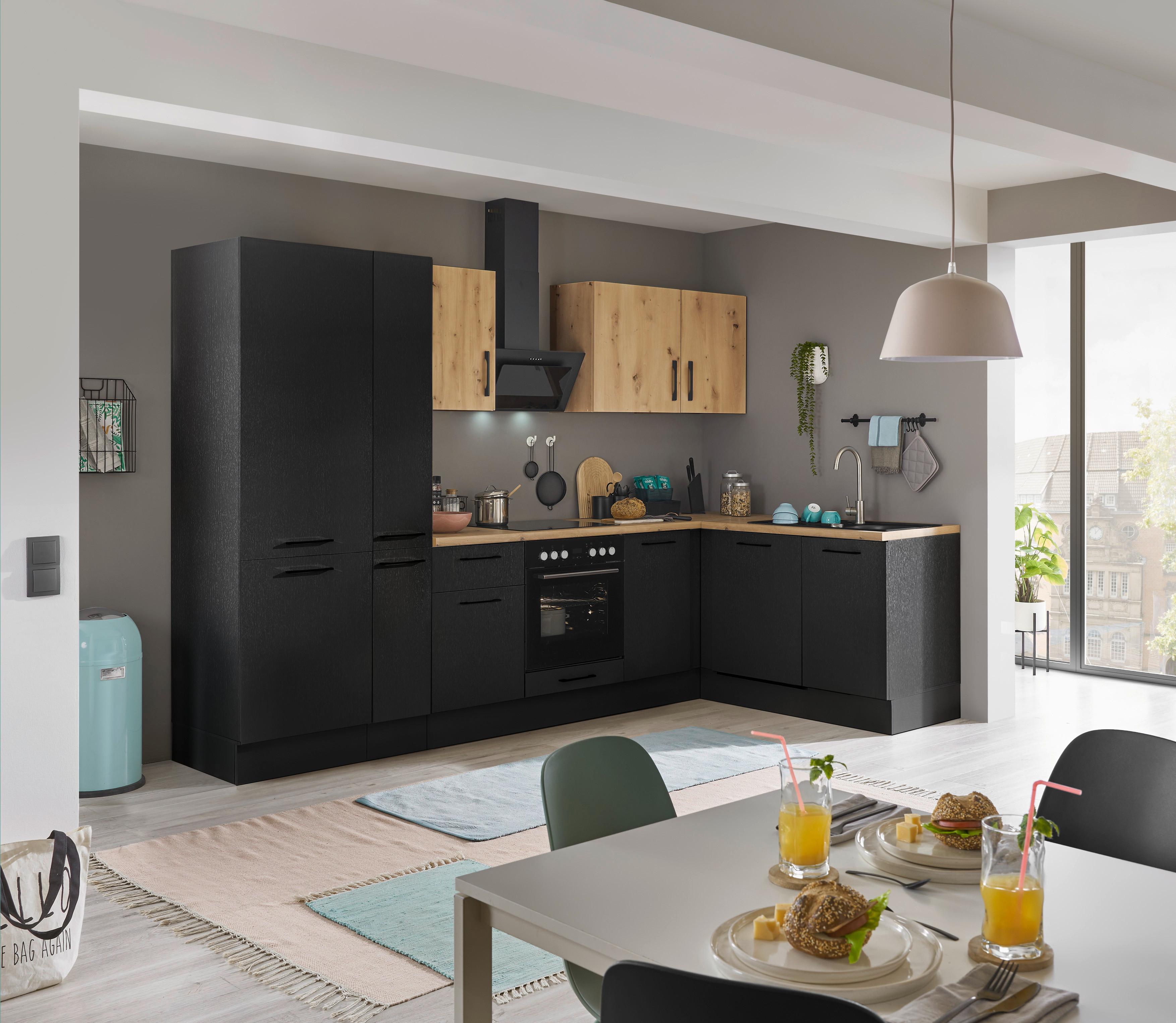 Eckküche Turin Schwarz/eiche Dekor 310x175 Cm - Schwarz/Eiche Artisan, Basics, Holzwerkstoff (310/175cm) - MID.YOU