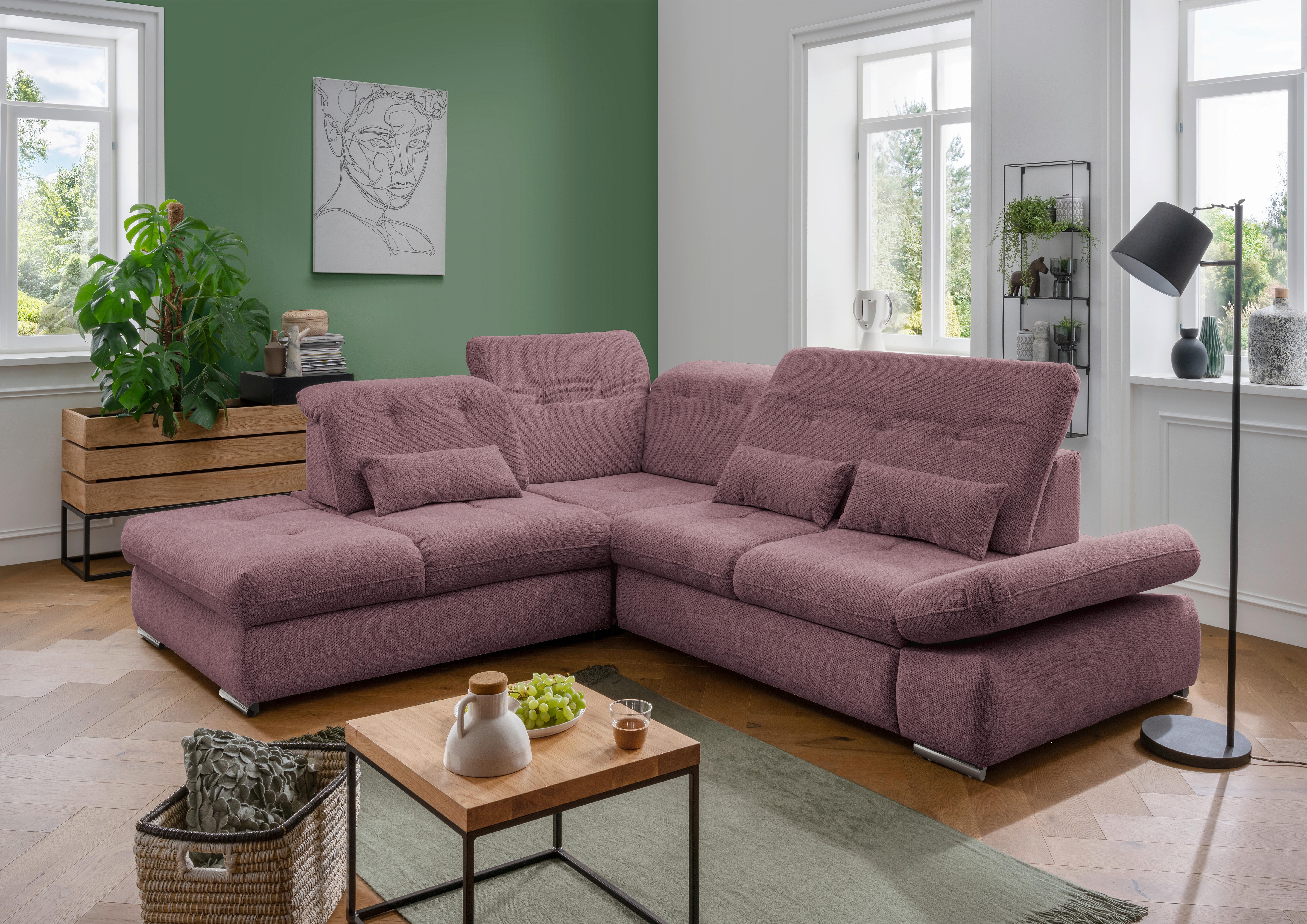 Ecksofa mit Schlaffunktion Dalida Brombeere Chenille - Chromfarben/Brombeere, Design, Textil (254/280cm) - Livetastic