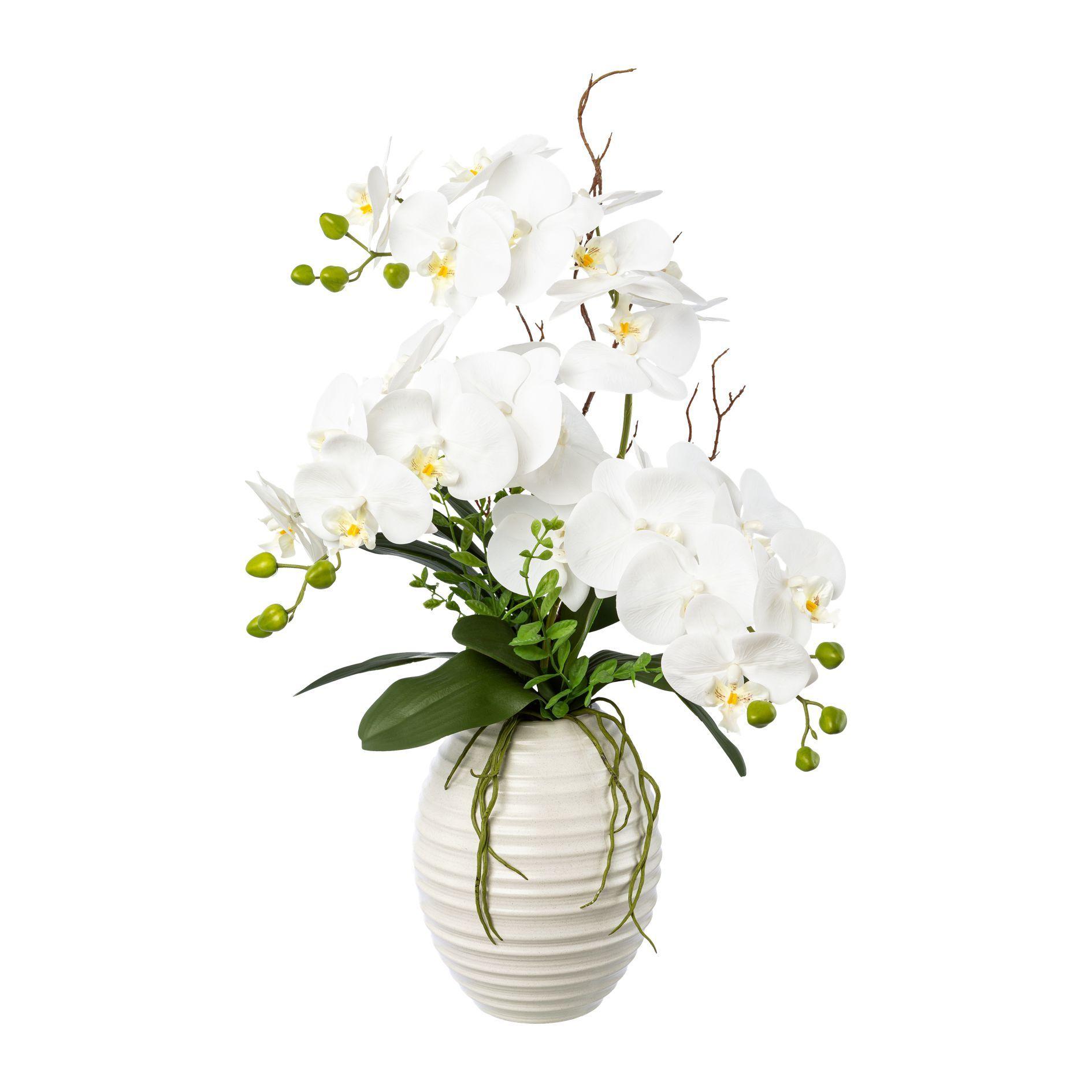 Kunstpflanze Orchidee Weiß L: 70 cm, Galatea - Weiß/Grau, Basics, Keramik/Kunststoff (70cm)