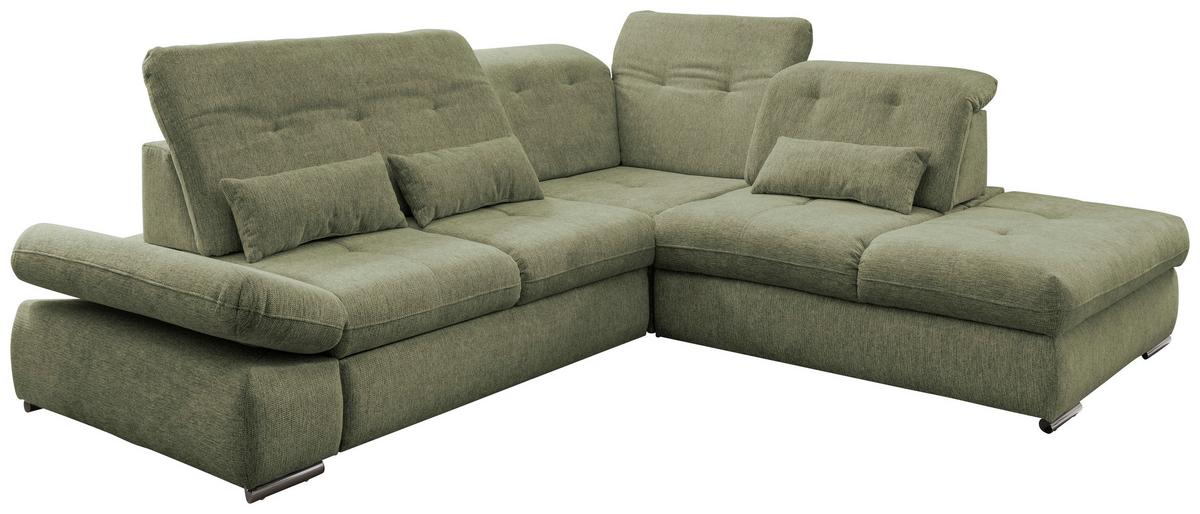 Ecksofa mit Schlaffunktion Dalida Grün Chenille - Chromfarben/Grün, Design, Textil (280/254cm) - Livetastic