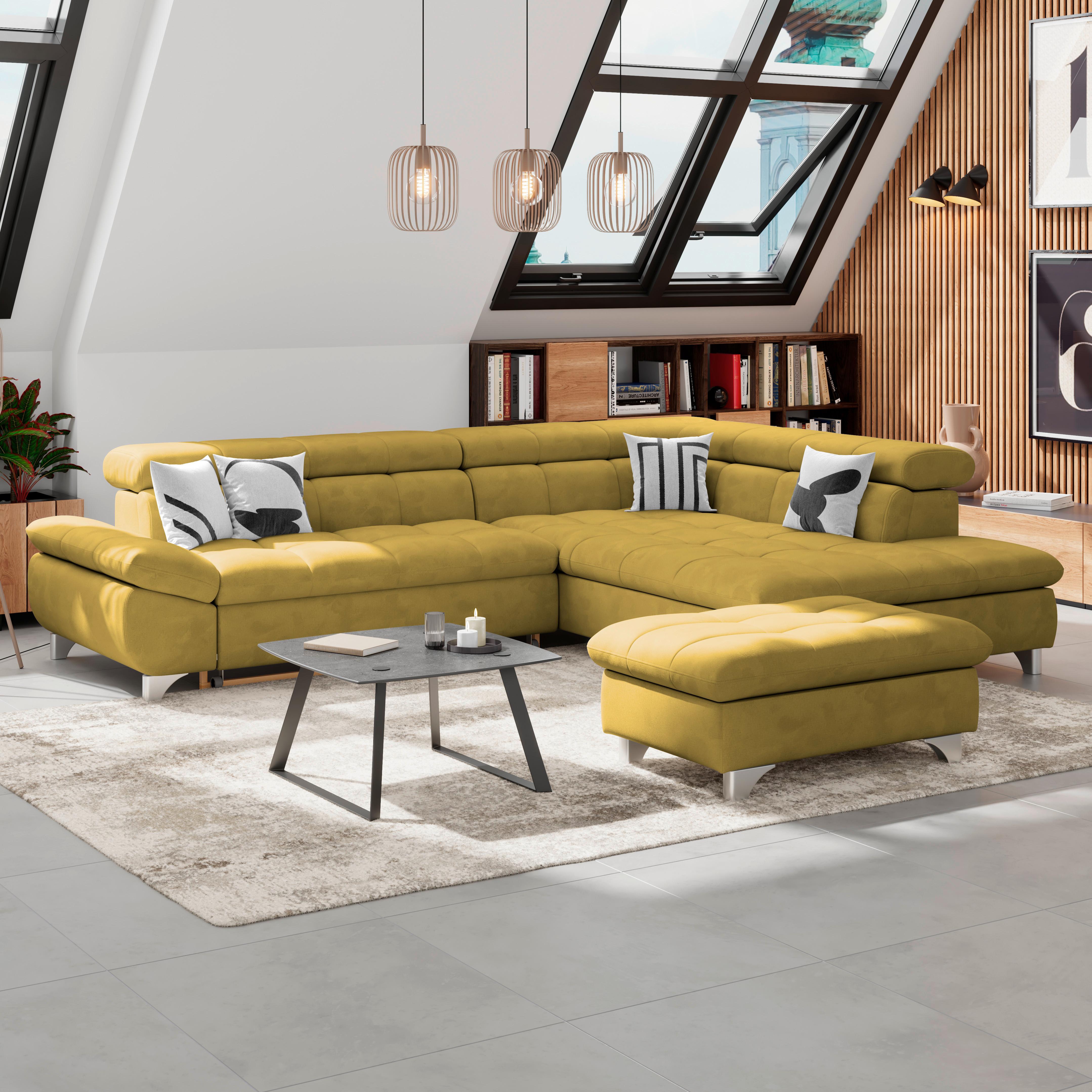 Hocker Gemini Senfgelb, B: 108cm - Chromfarben/Senfgelb, KONVENTIONELL, Textil (108/46/108cm)