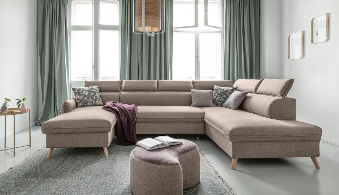 Rozkladacia sedačka Simone, pravé prevedenie - prírodná farba/béžová, Modern, drevo/textil (321/82/95/208cm)