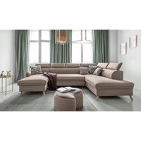 Rozkládaci sedačka Simone, pravé provedení - přírodní barvy/béžová, Moderní, dřevo/textil (321/82/95/208cm)