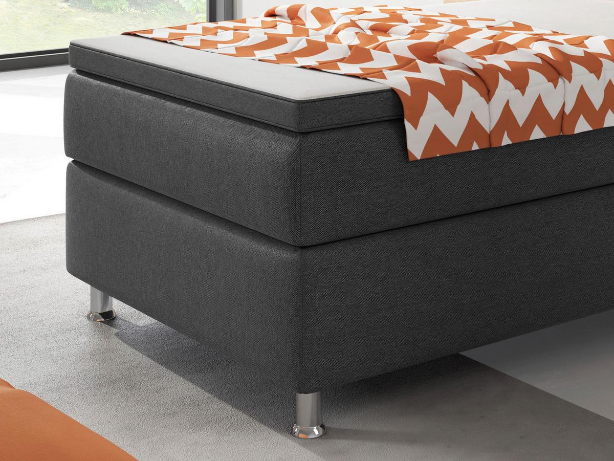 Boxspringbett Mit Topper 90x200 Cm Berlin F - Anthrazit/Silberfarben, KONVENTIONELL, Textil (90/200cm) - MID.YOU