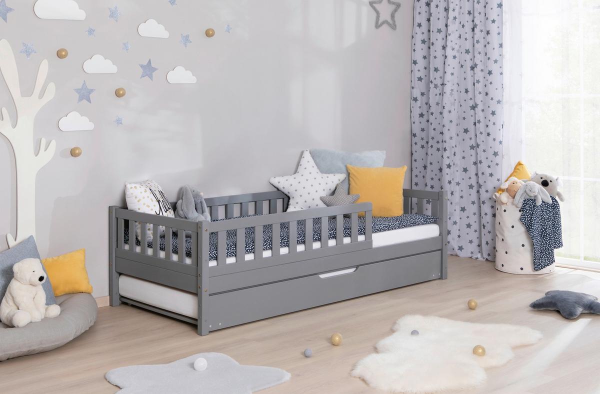 Hausbett Lou B: 90 cm Hellgrau Lou - Hellgrau/Weiß, MODERN, Holz/Textil (90/200cm) - MID.YOU