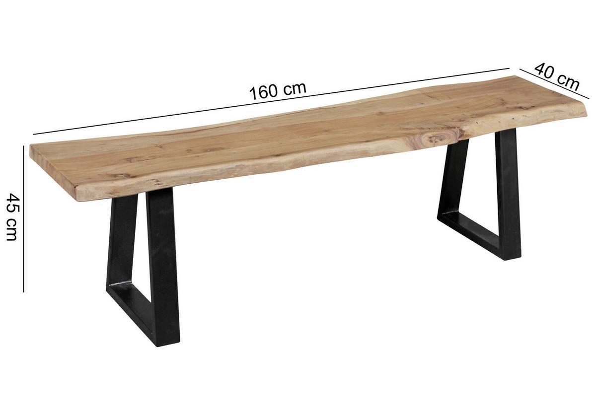 Lavica z masívneho dreva Gaya š: ca. 160 cm - čierna/farba akácie, Design, kov/drevo (160/45/40cm) - MID.YOU
