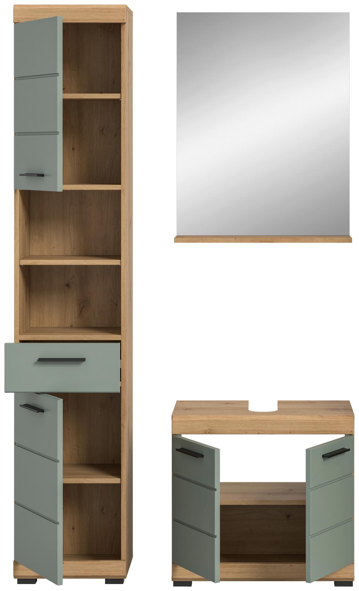 Badezimmer Scout Eiche Dekor/Salbeigrün B: 97cm - Salbeigrün/Eichefarben, MODERN, Glas/Holzwerkstoff (97cm) - MID.YOU