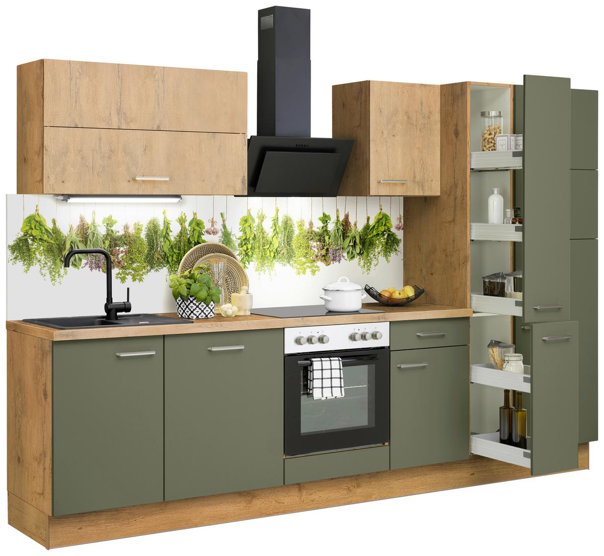 Küchenzeile Ip1200 mit Geräte B: 310 cm Terra Opal/Eiche - Eichefarben, Basics, Holzwerkstoff (310cm) - Impuls
