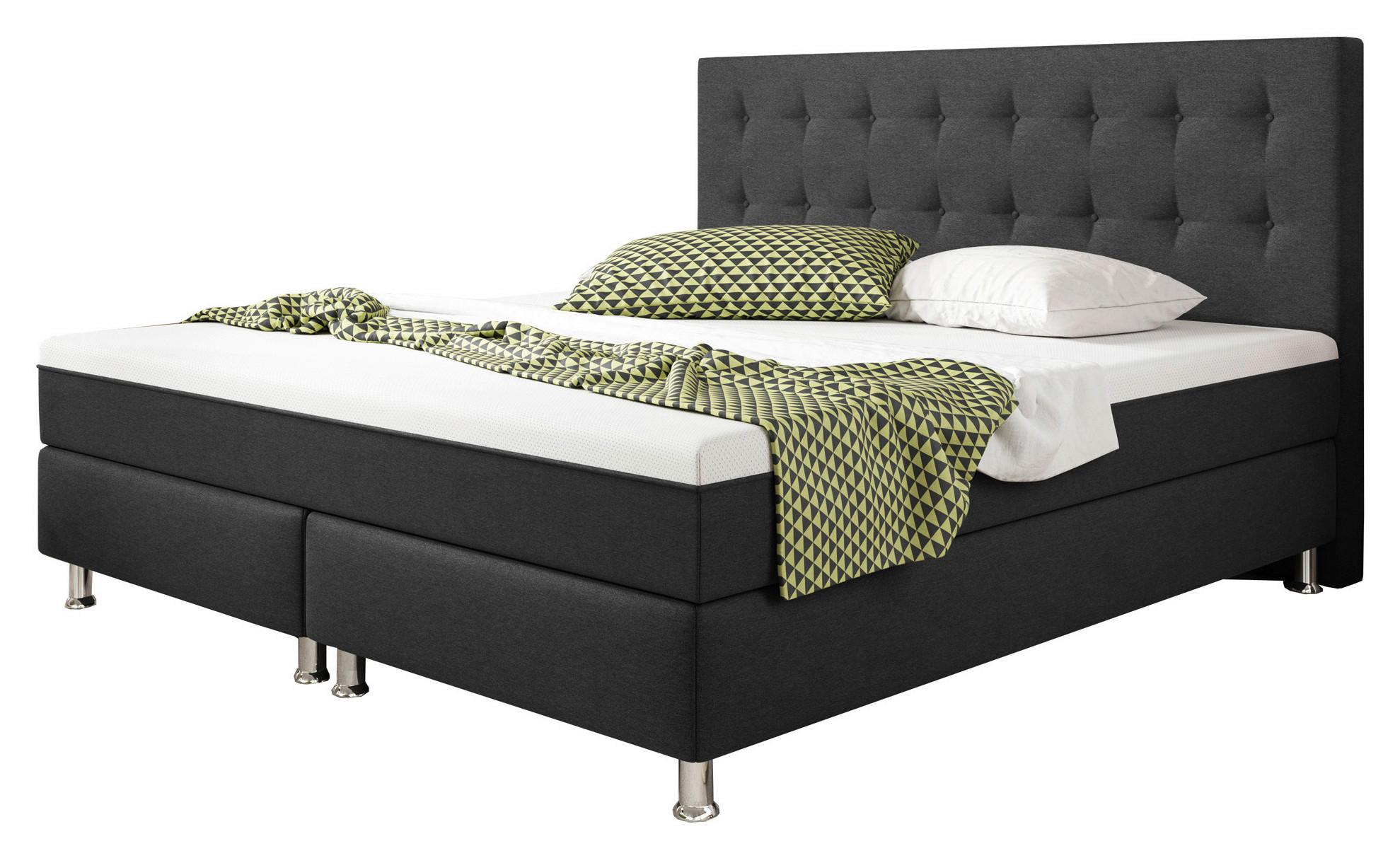 Boxspringbett 180x200 cm Köln Plus - Anthrazit/Silberfarben, KONVENTIONELL, Textil (180/115/210cm) - MID.YOU